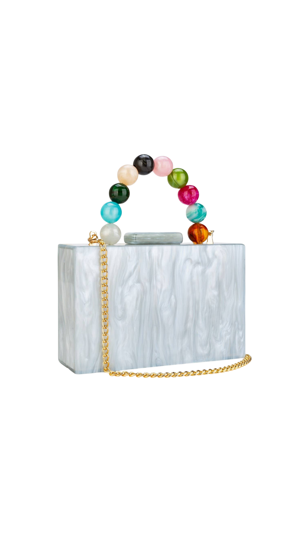 Acrylic Beaded Clutch/Silver, full view on white