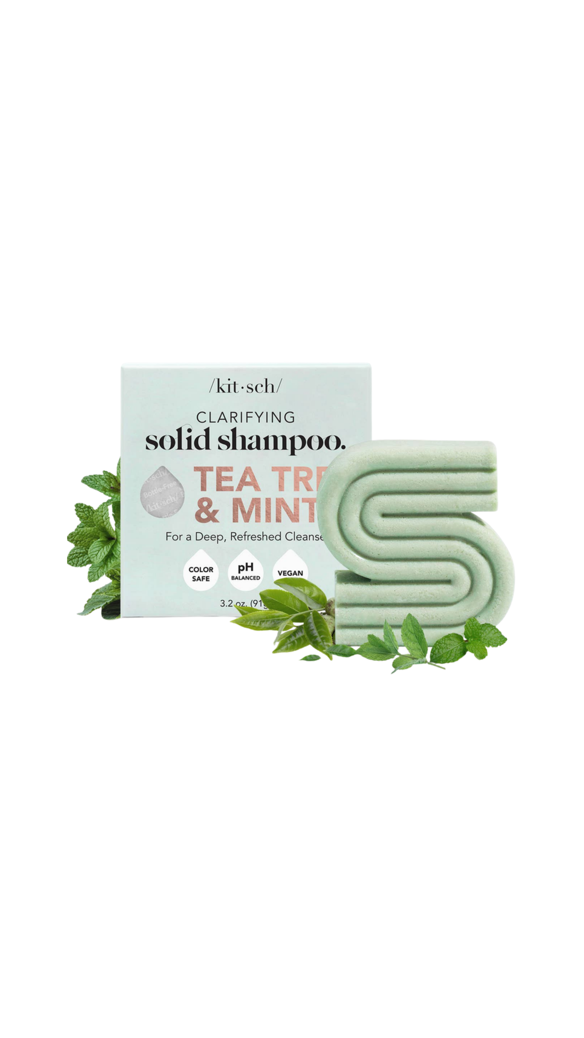 Tea Tree + Mint Clarifying Shampoo Bar, full view on white