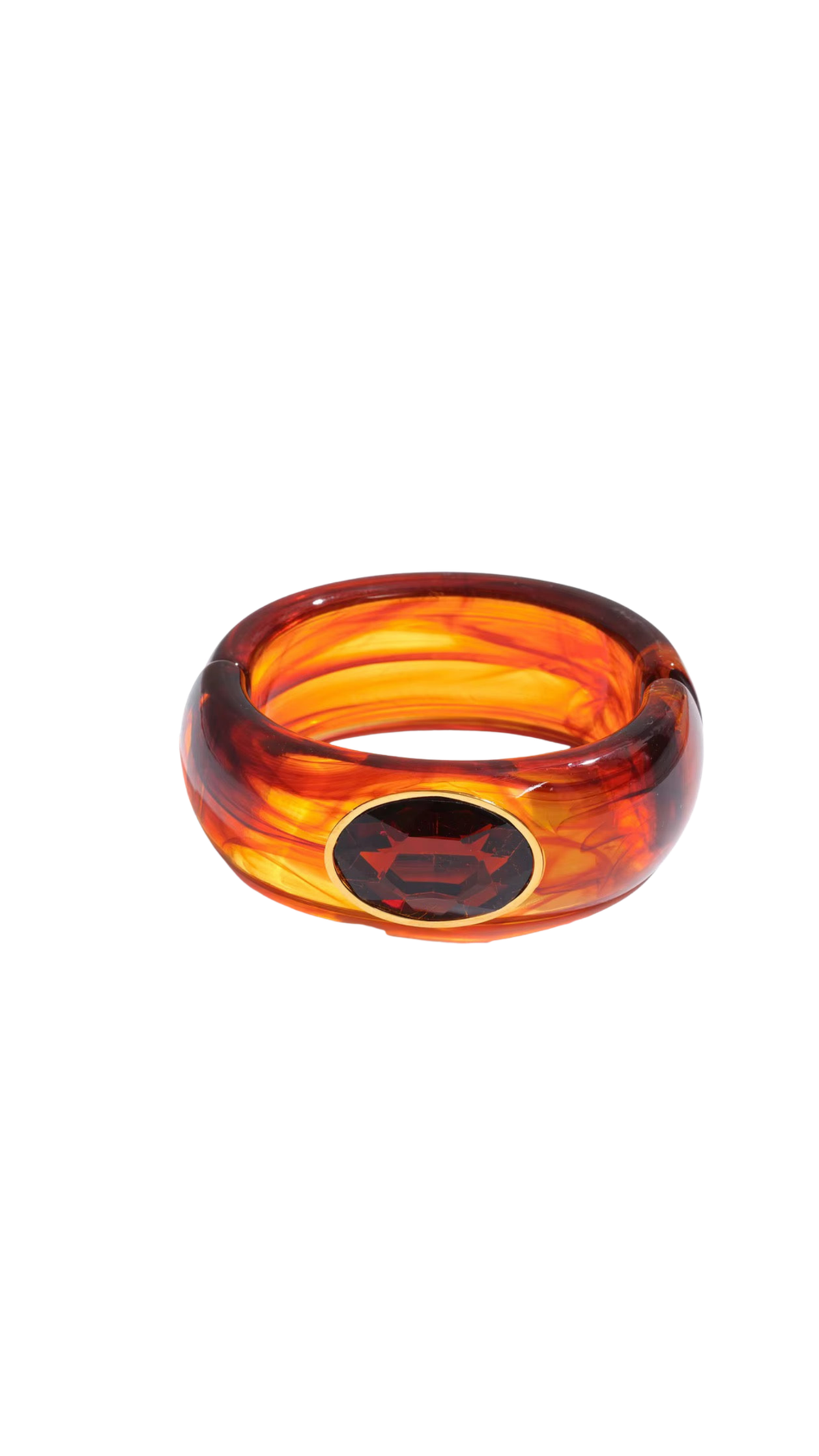 Gemstone Resin Cuff Bracelet/Amber, full view on white