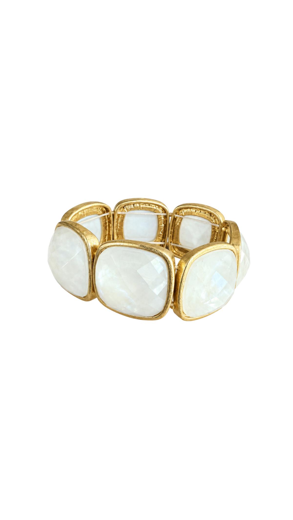 Bold Faceted MOP Stretch Bracelet, full view on white