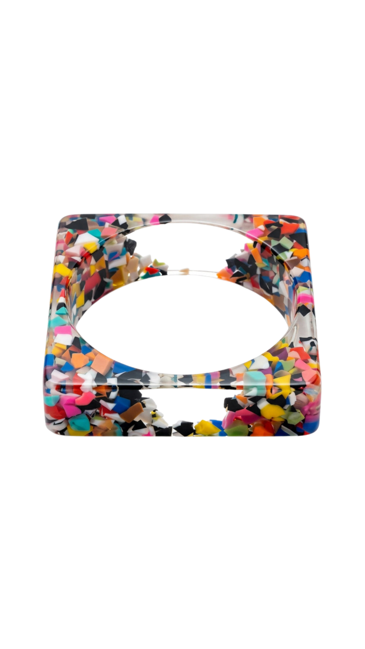 Square Confetti Resin Bracelet, full view on white
