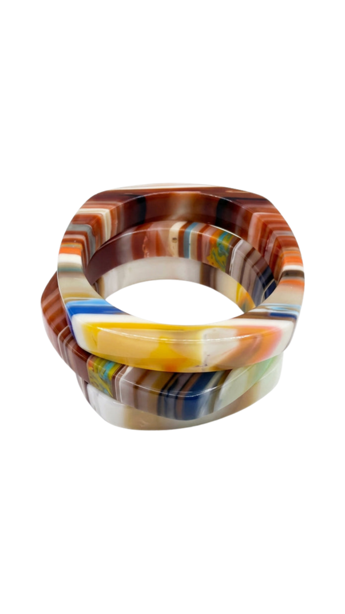 Square Multi Color Resin Bracelet, full view on white