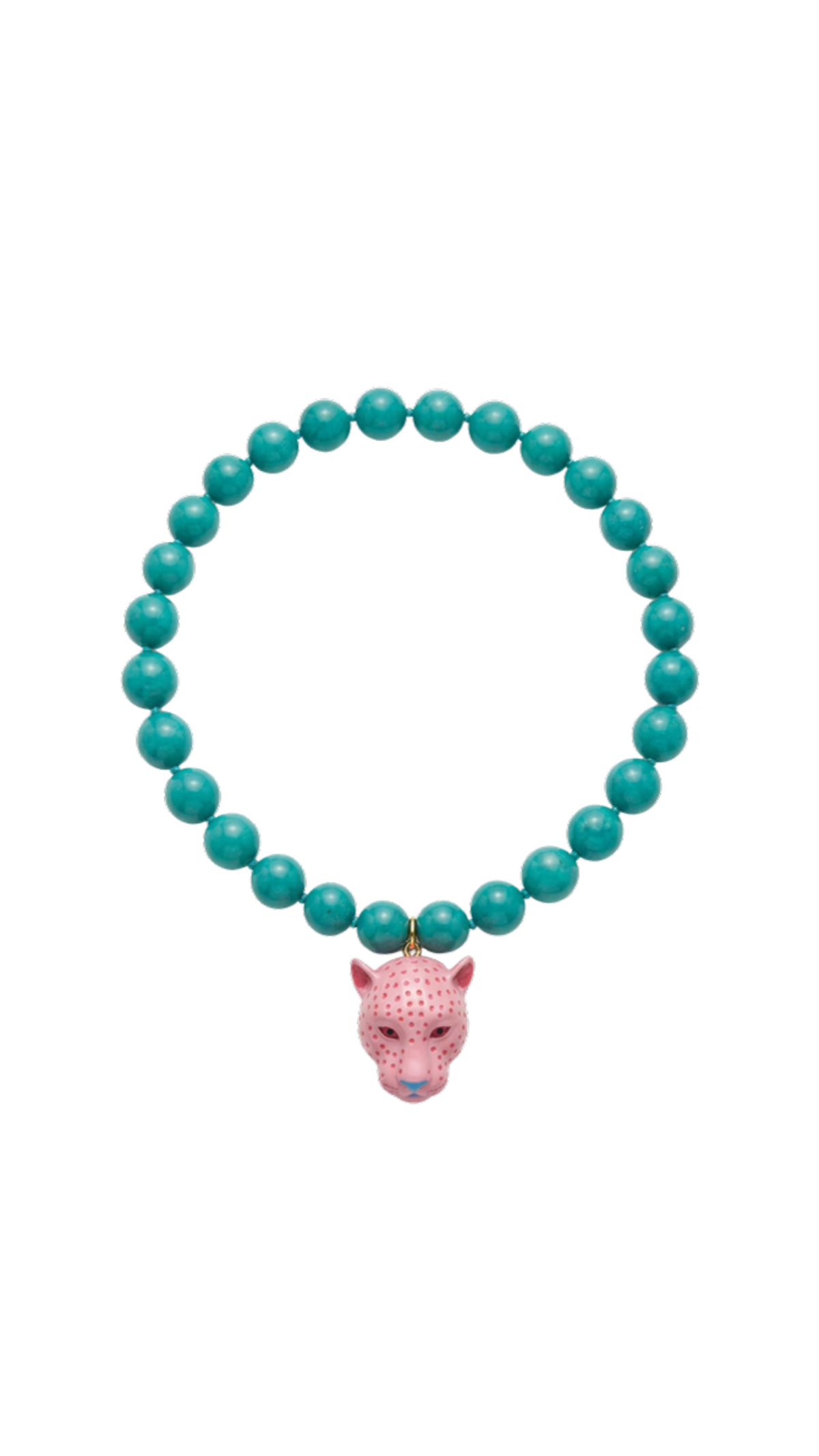 Leopard Head Beaded Statement Necklace, full view on white