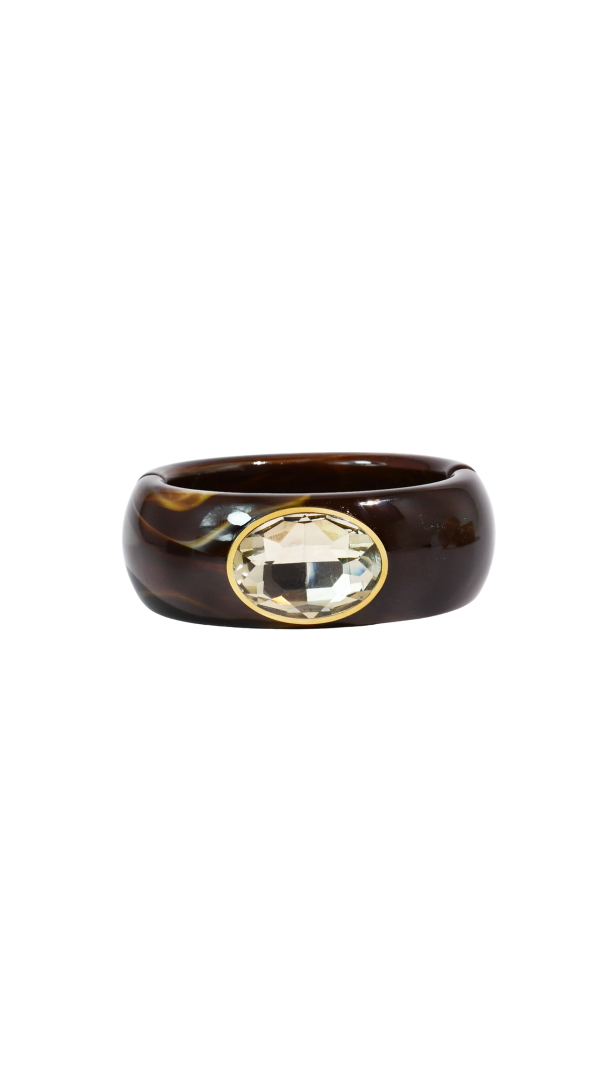 Gemstone Resin Cuff Bracelet/Dark Brown, full view on white