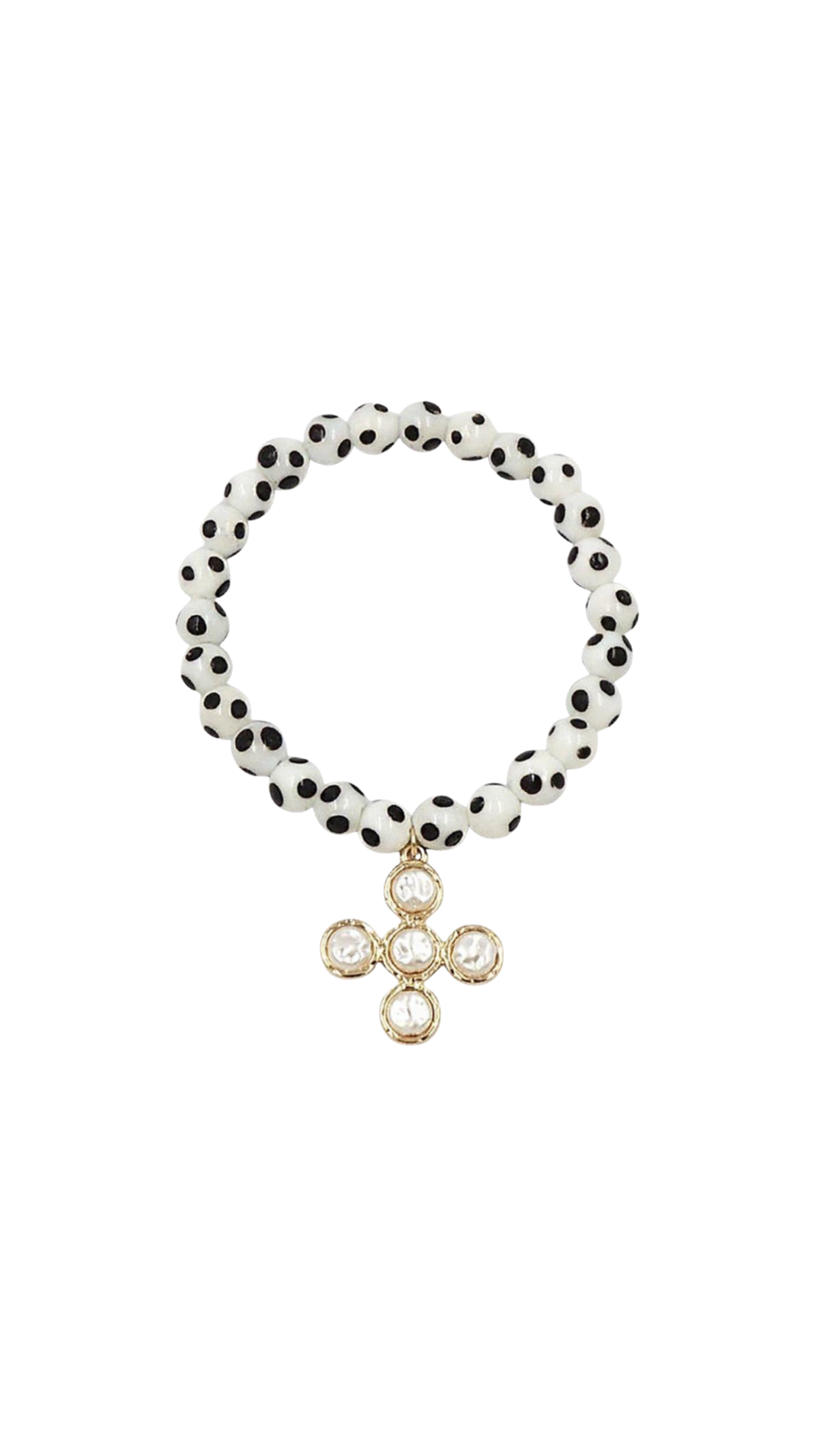 Polka Dot Beaded Cross Bracelet, full view on white
