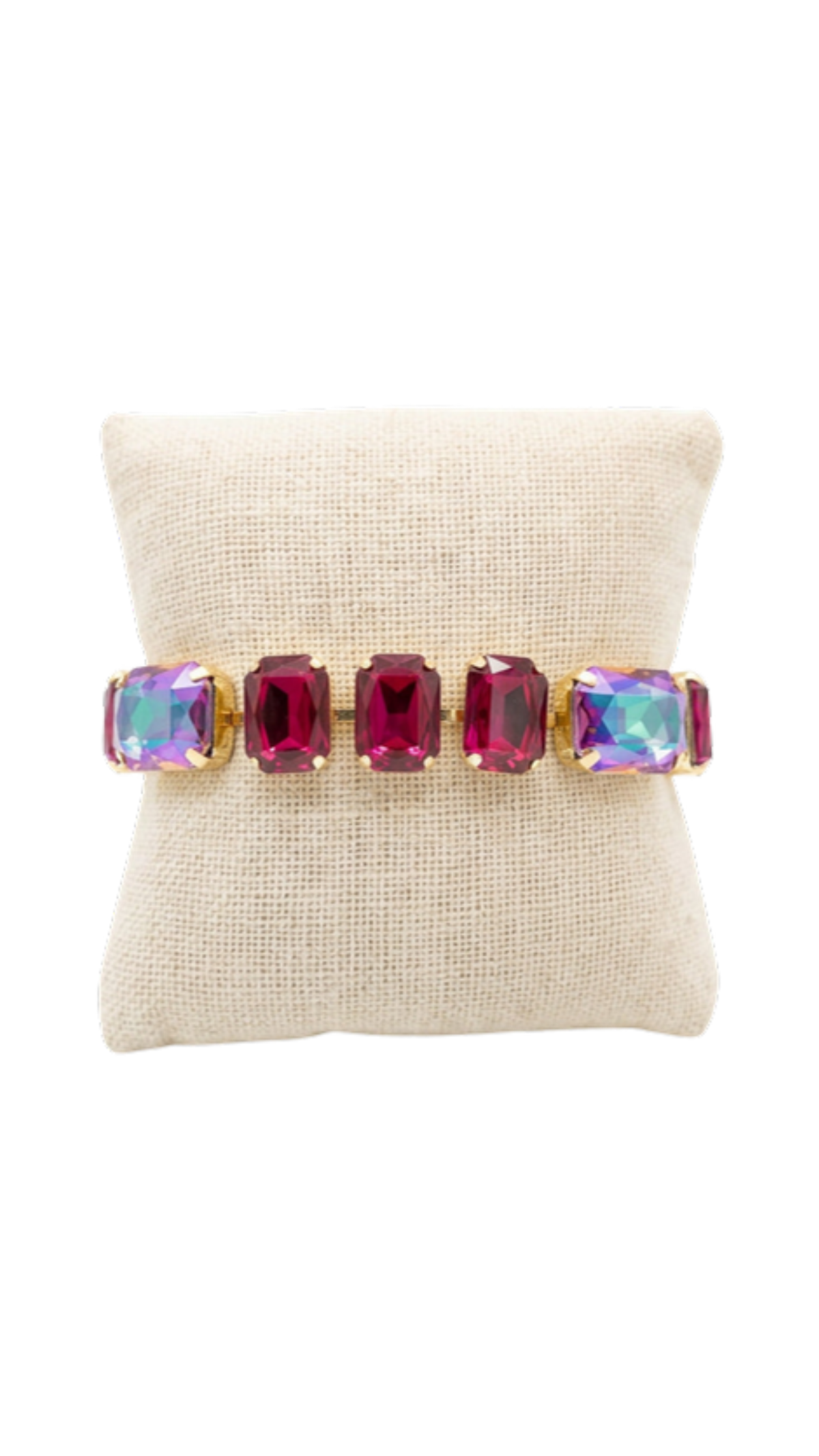 Magenta Magnetic Rhinestone Bracelet, full view on white