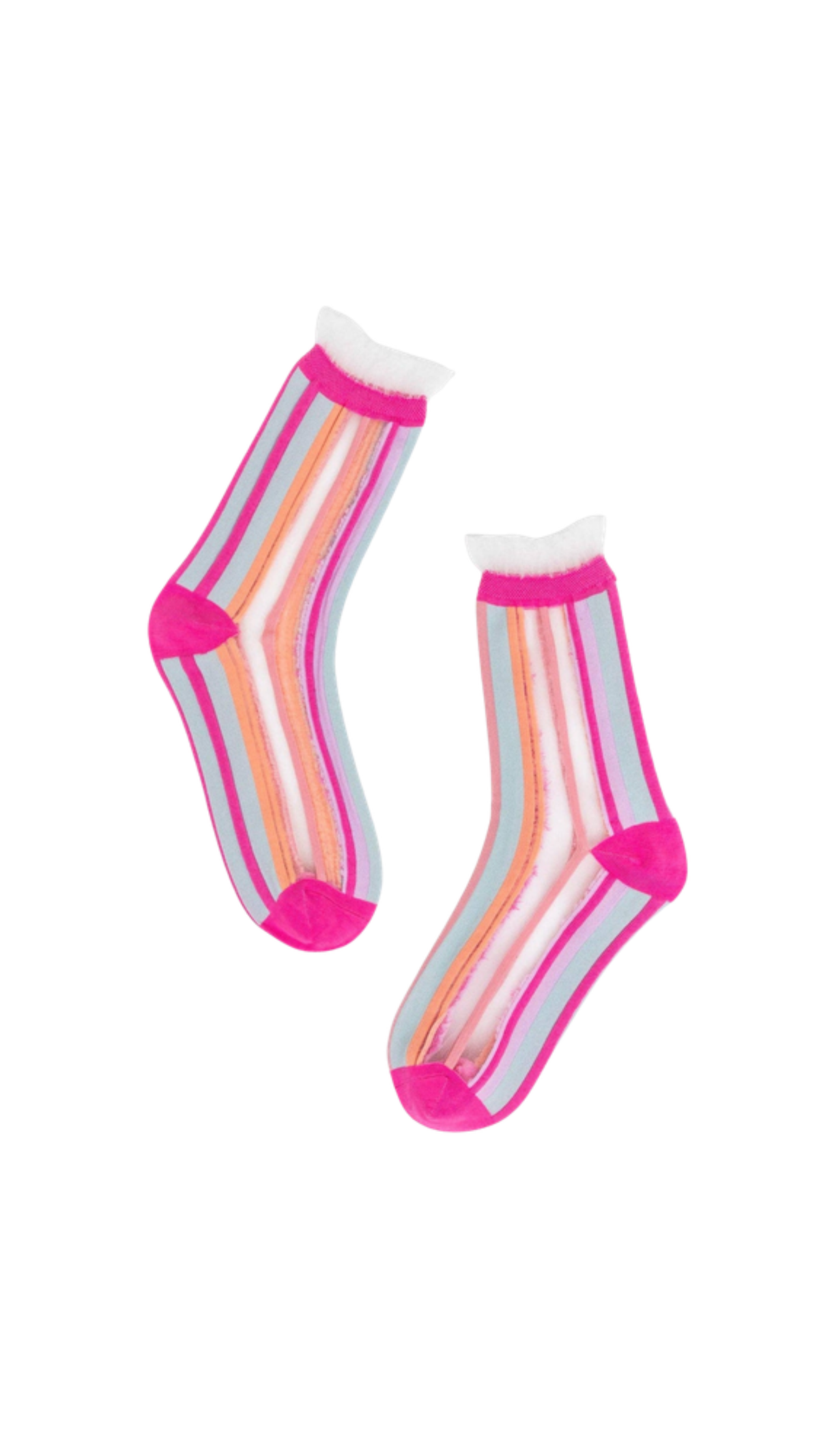 Candy Stripe Ruffle Crew Sock, full view on white