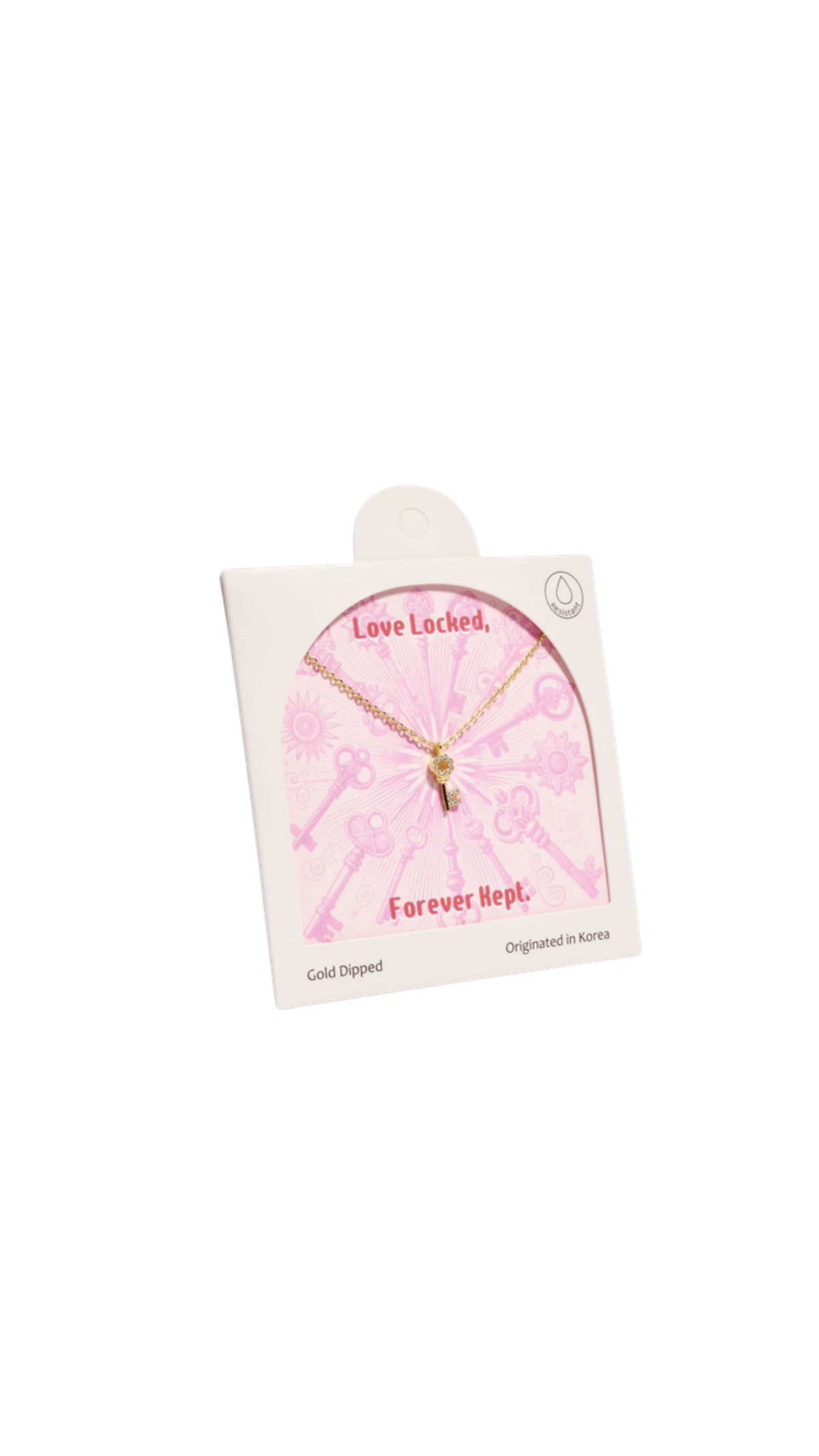 Gold-Dipped Key Pendant Necklace – 16 Inch, full view on white