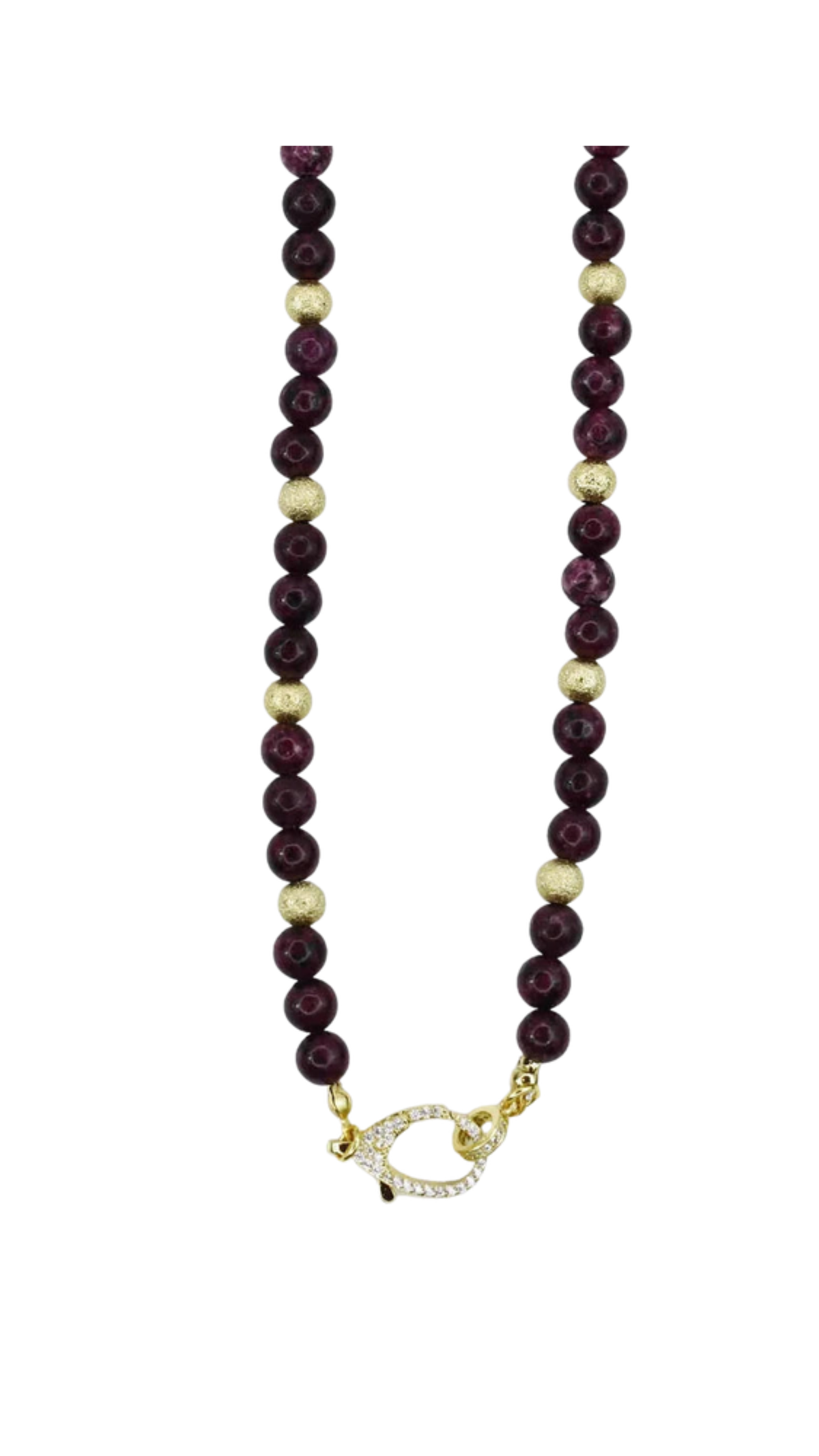 Beaded Necklace with Lobster Claw/Maroon, full view on white