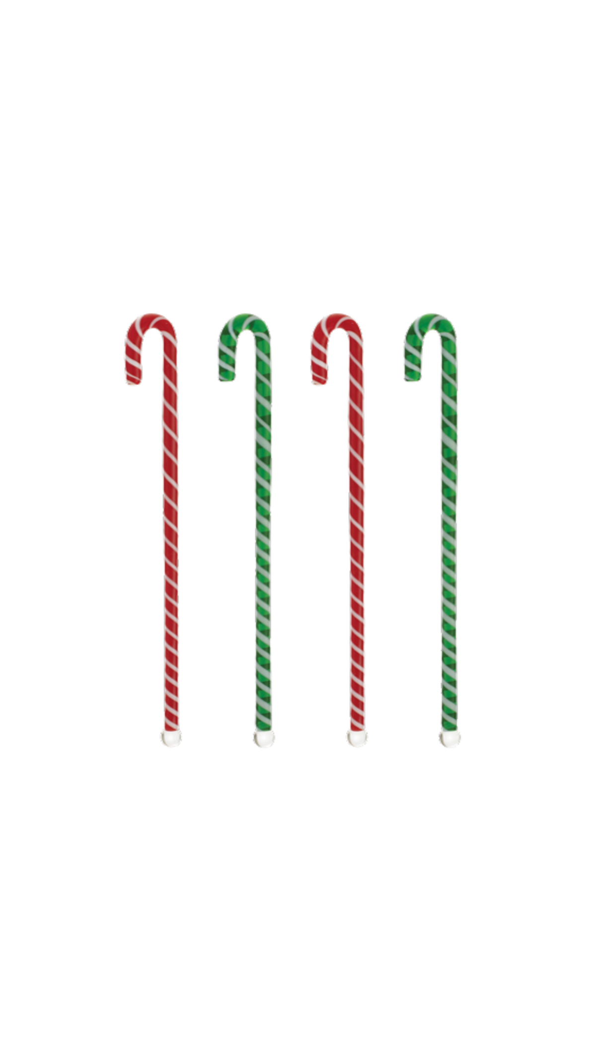 Candy Cane Glass Stir Sticks, full view on white