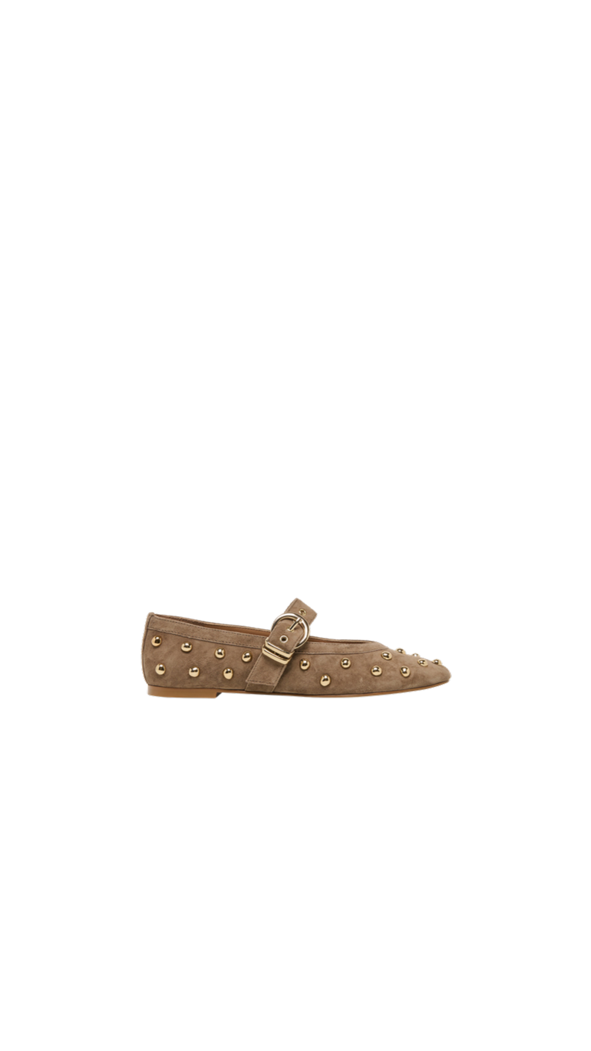 Mikel Stud Ballet Flat/Olive Suede, full view on white