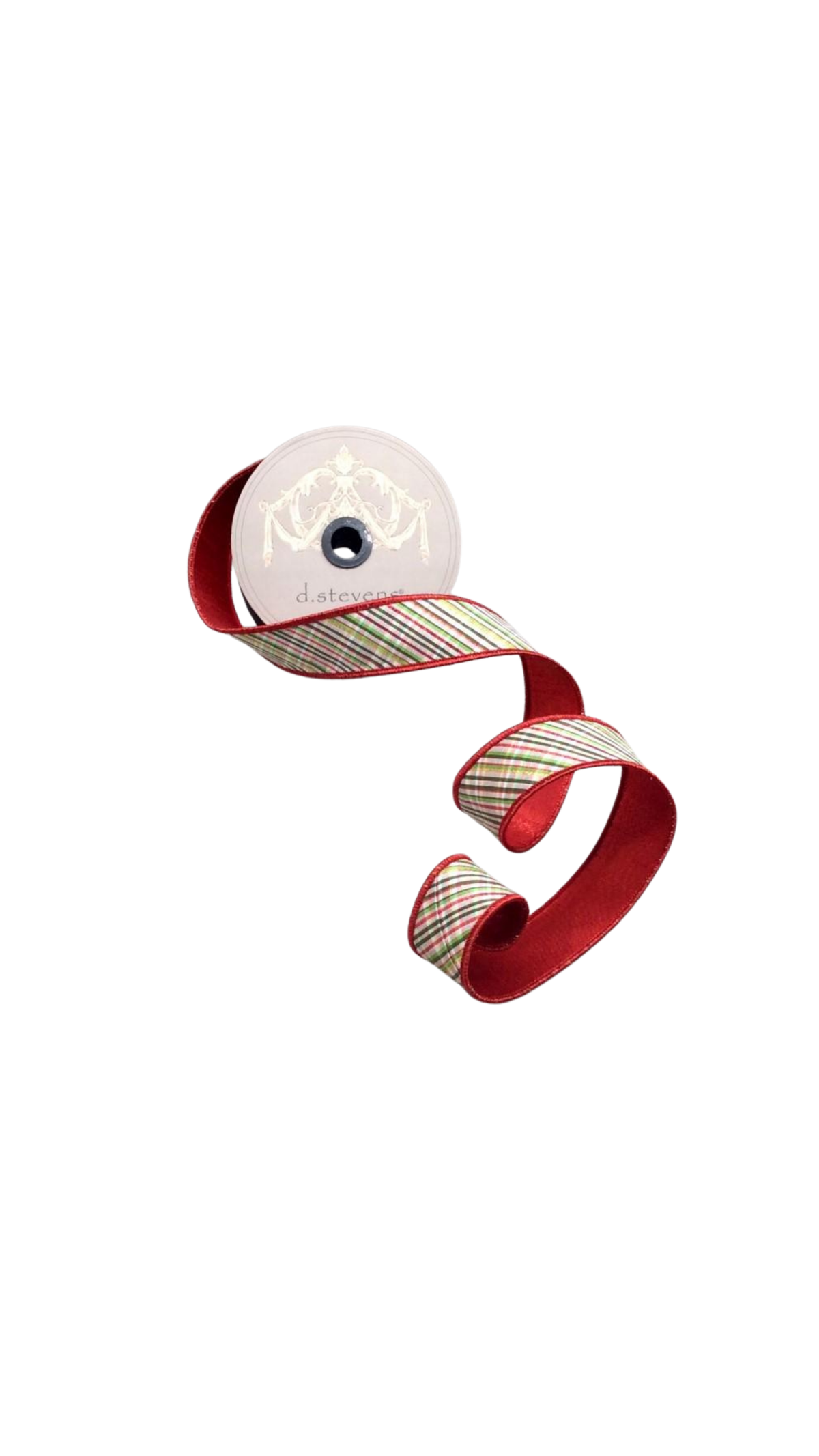 1.5" Dupion Glitter Archer Plaid/Red Green White, full view on white