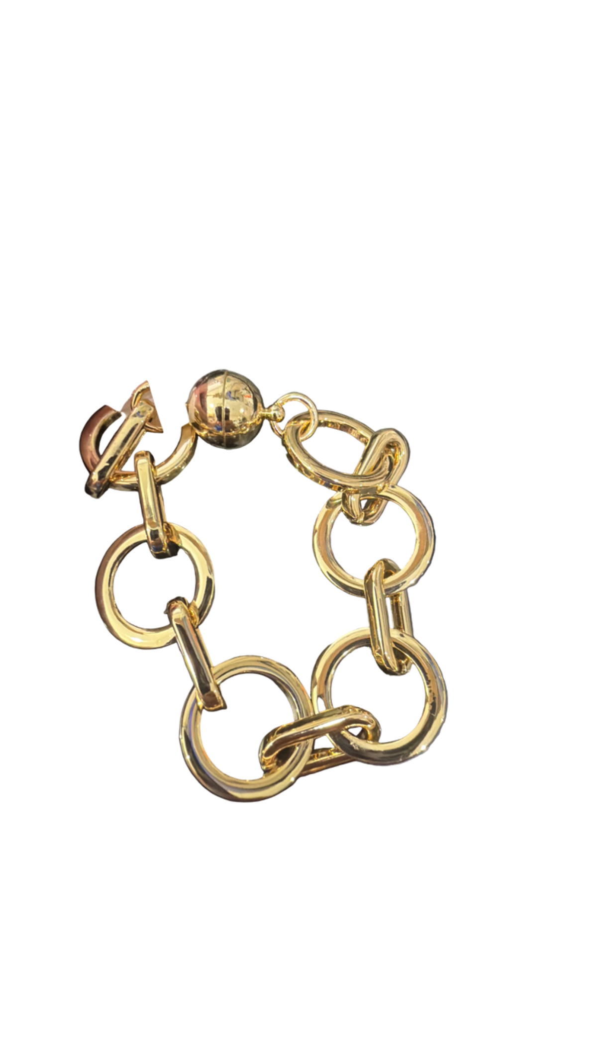 Gold Link Magnetic Bracelet, full view on white