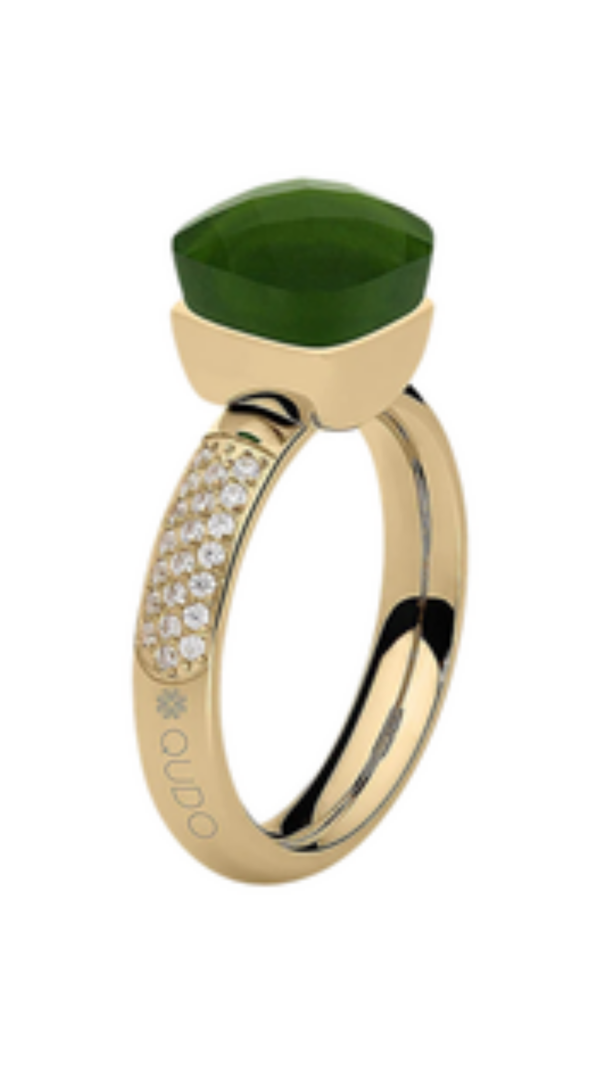 Firenze Deluxe Crystal Ring - Olive, full view on white