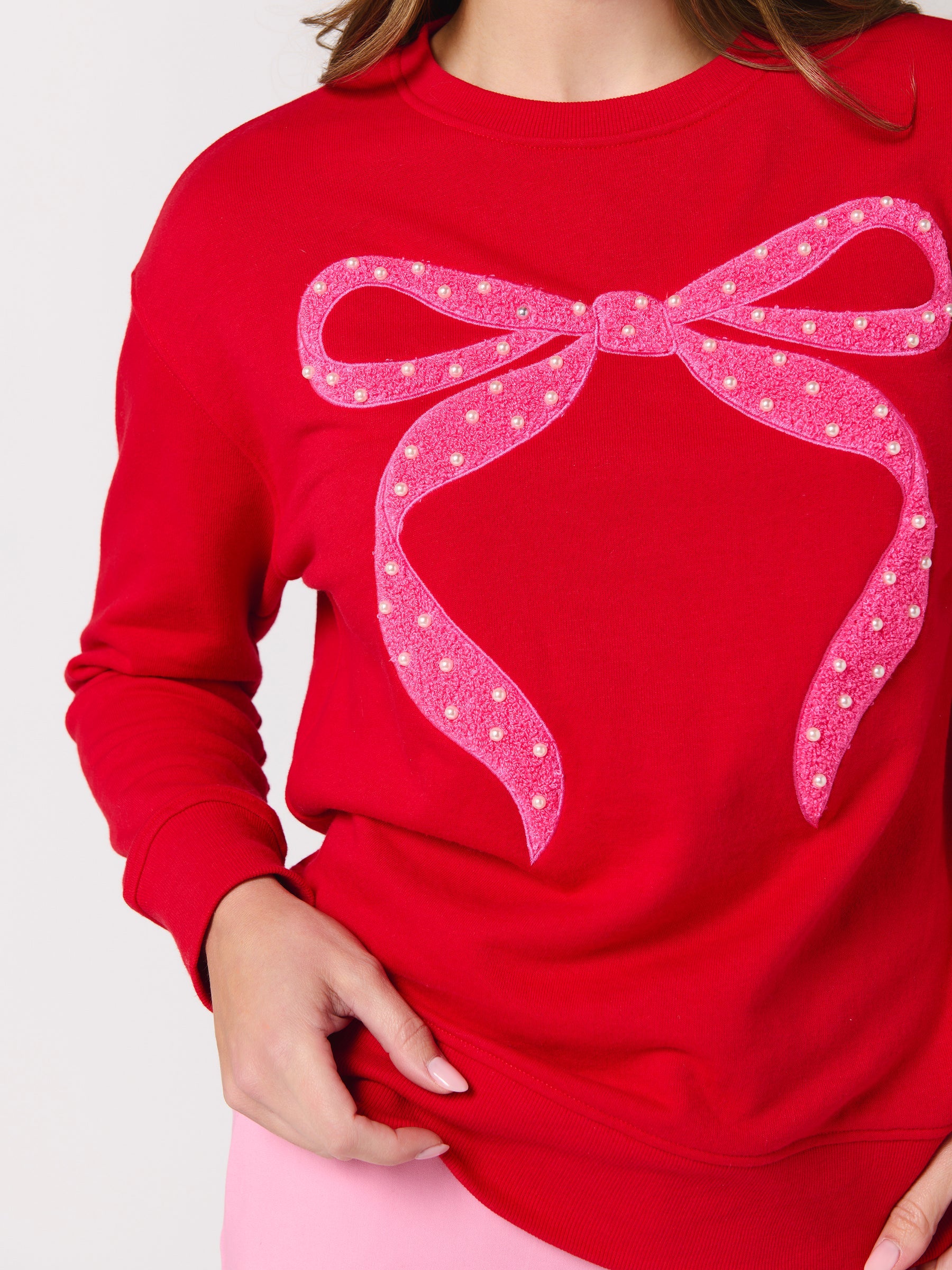 Pearl Bow Sweatshirt/Red
