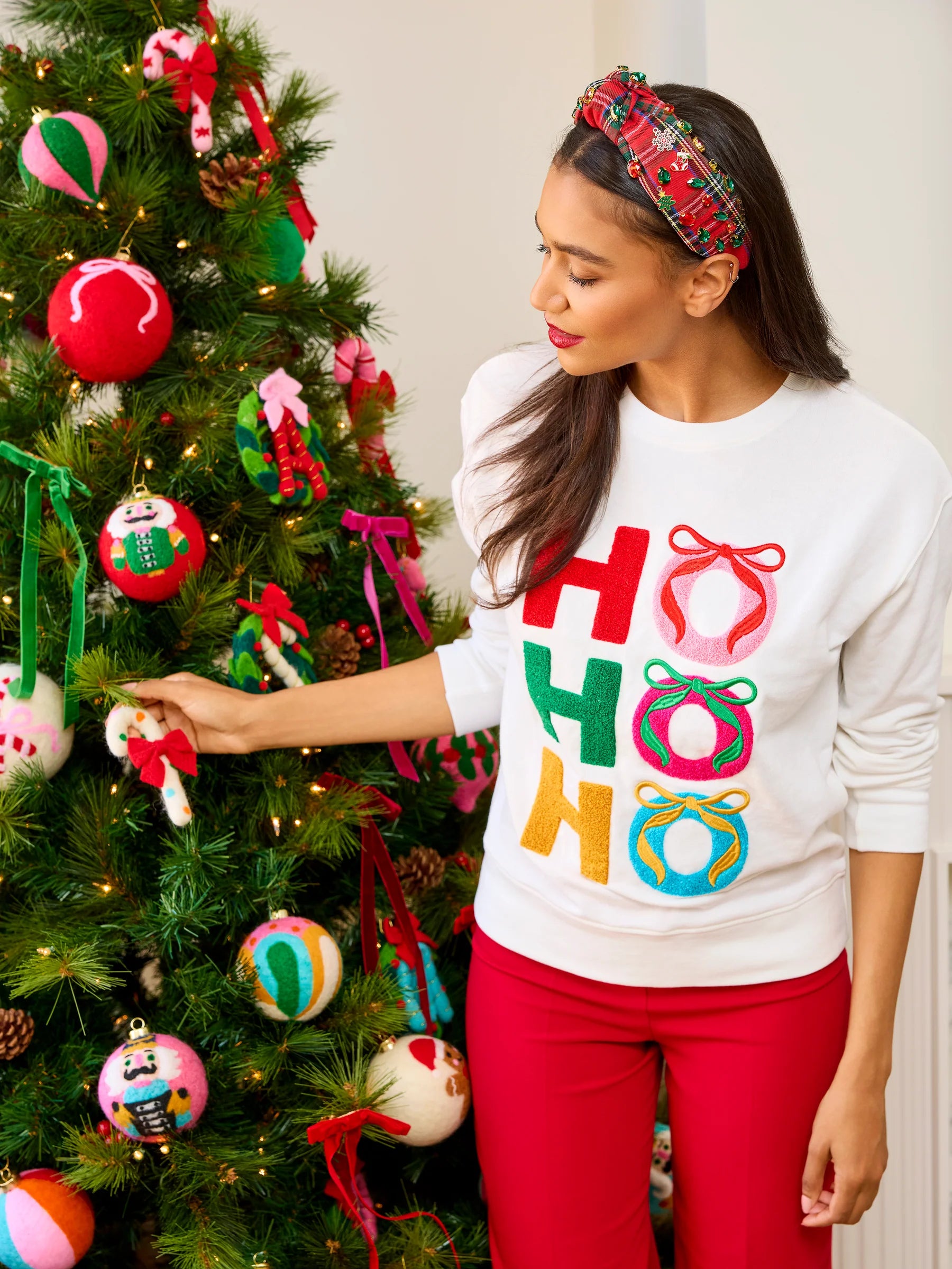 HO HO HO Bows Sweatshirt/White - The BLVD