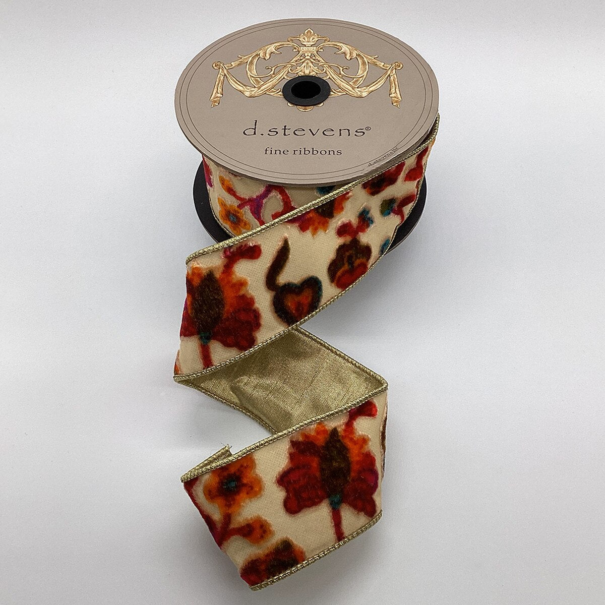 2.5" Burnt Out Velvet Eden Floral Ribbon - Cream Hot Pink Orange