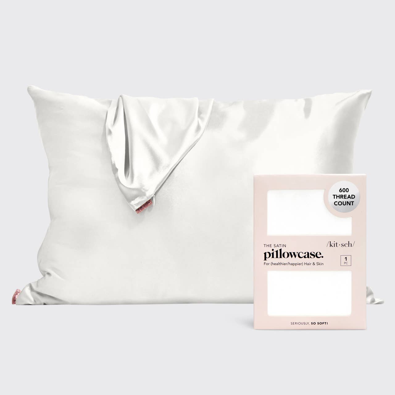 Satin pillowcase standard in ivory product photo - front view - BLVD Boutik