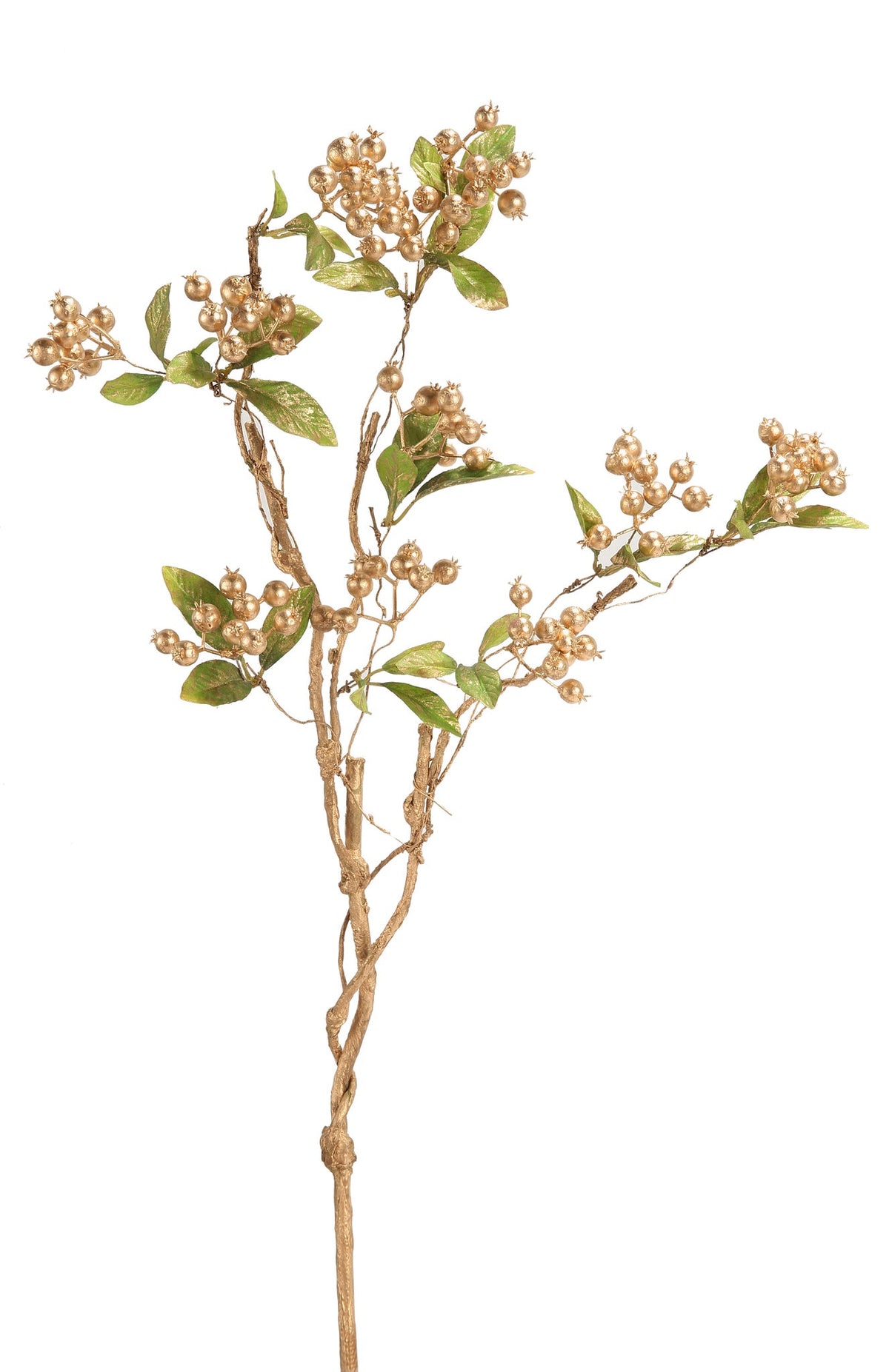 27 inch faux gold berry branch with clustered metallic berries, full view