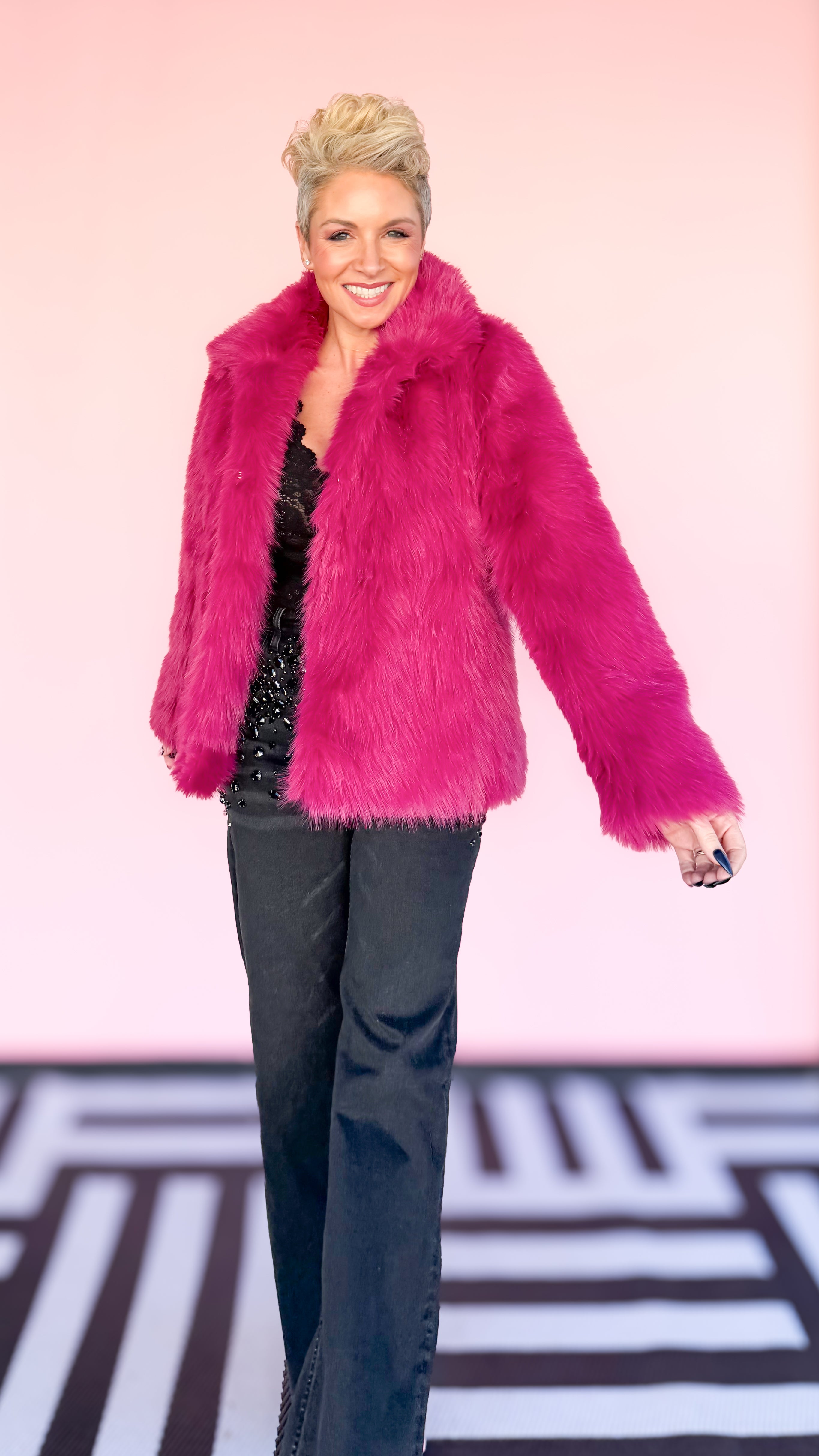 Faux Foxy Fur Short Coat/Magenta