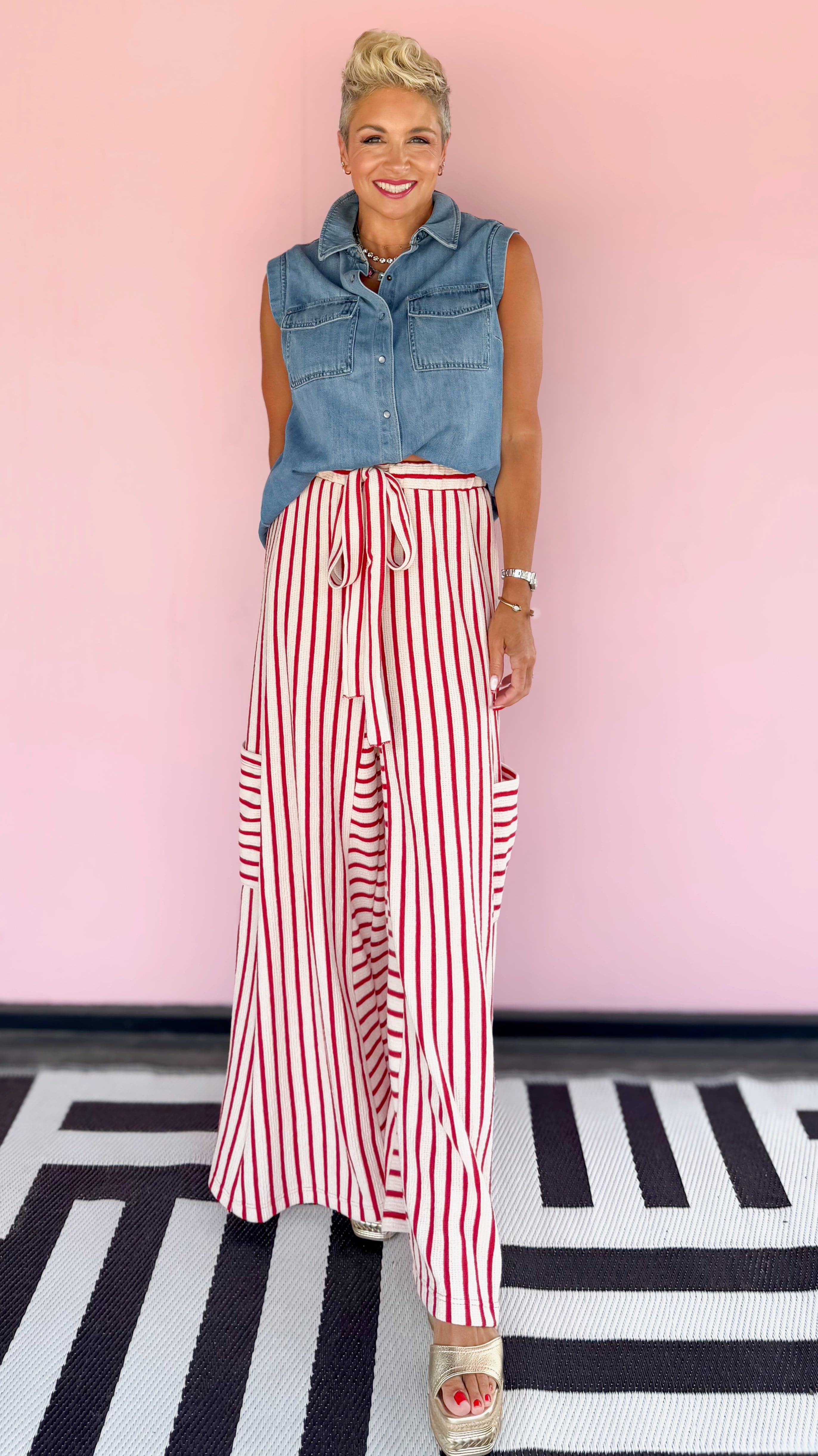 Red & Cream Stripe Wide Leg Pants - The BLVD