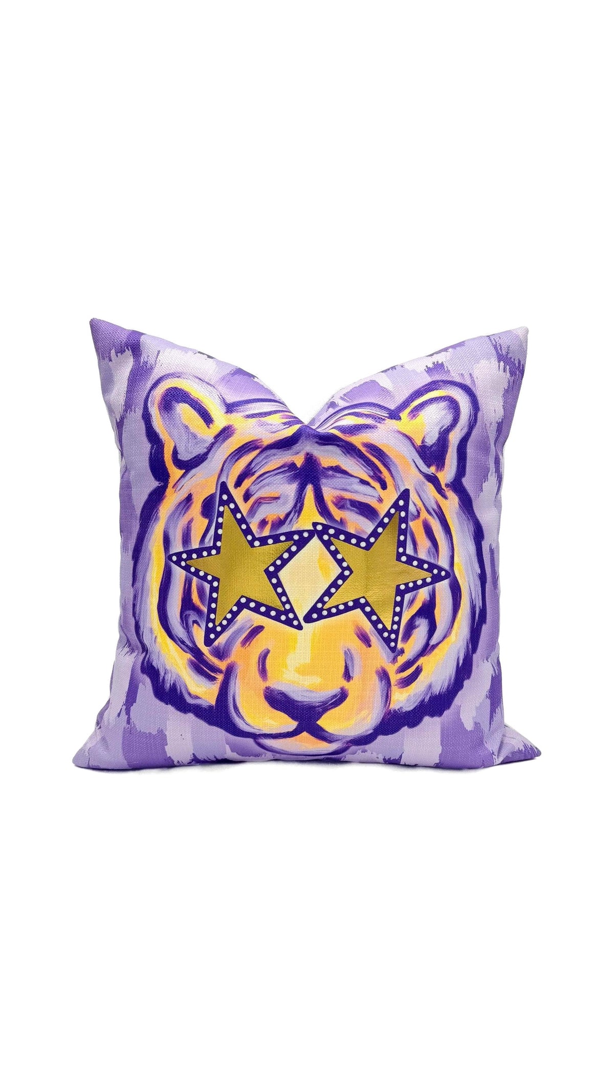 Gold Foil Purple and Yellow Preppy Tiger Pillow - The BLVD