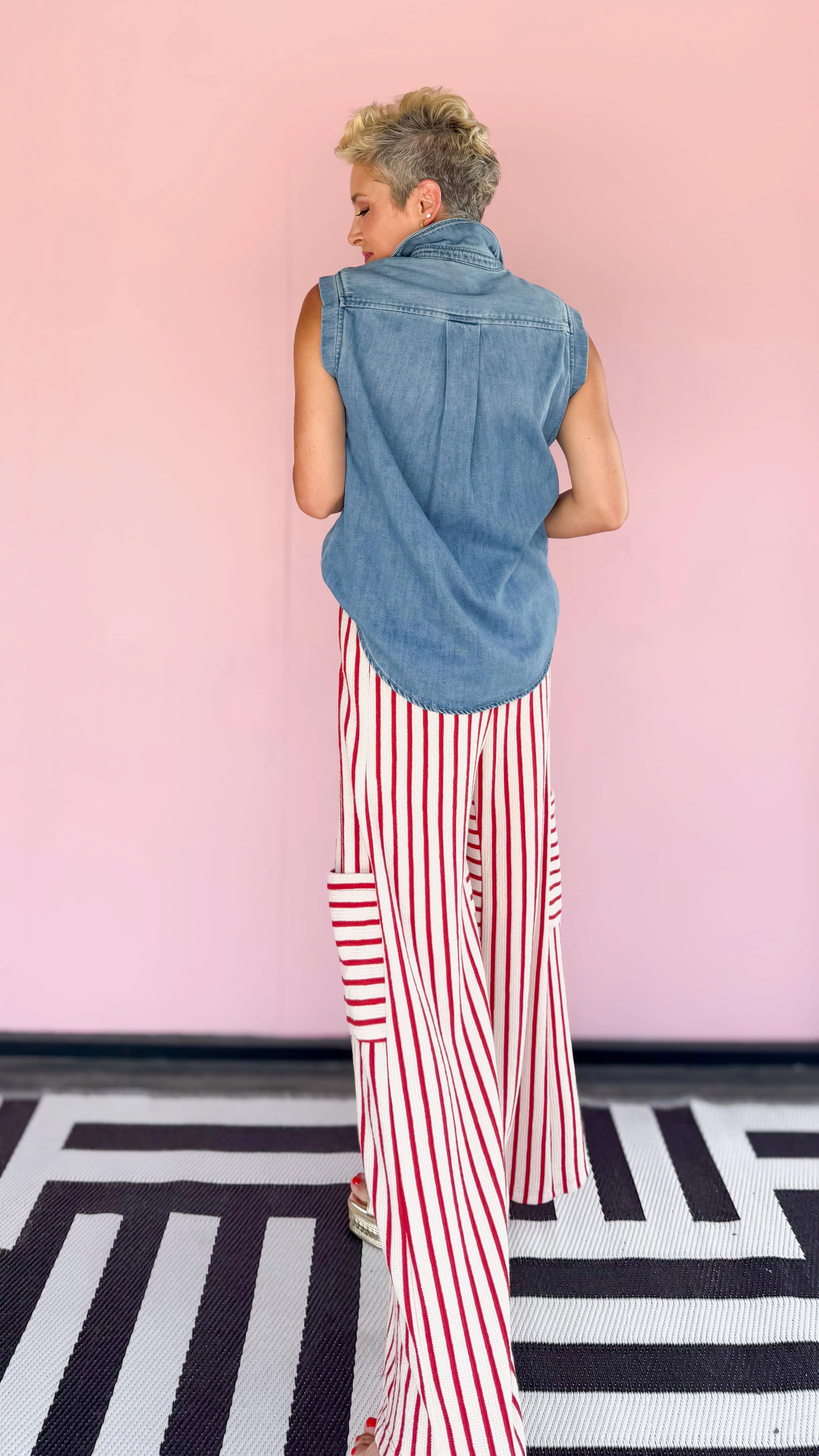 Red & Cream Stripe Wide Leg Pants - The BLVD
