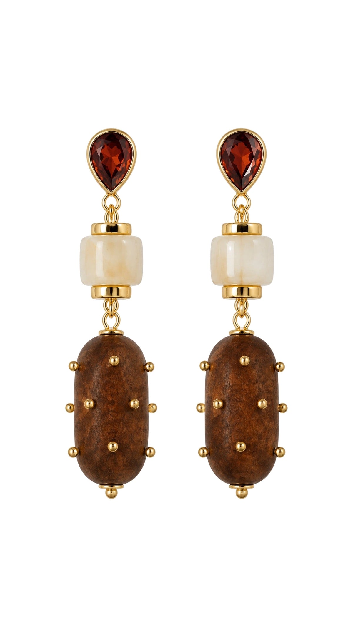 Studded Wood Bead Statement Earrings - The BLVD