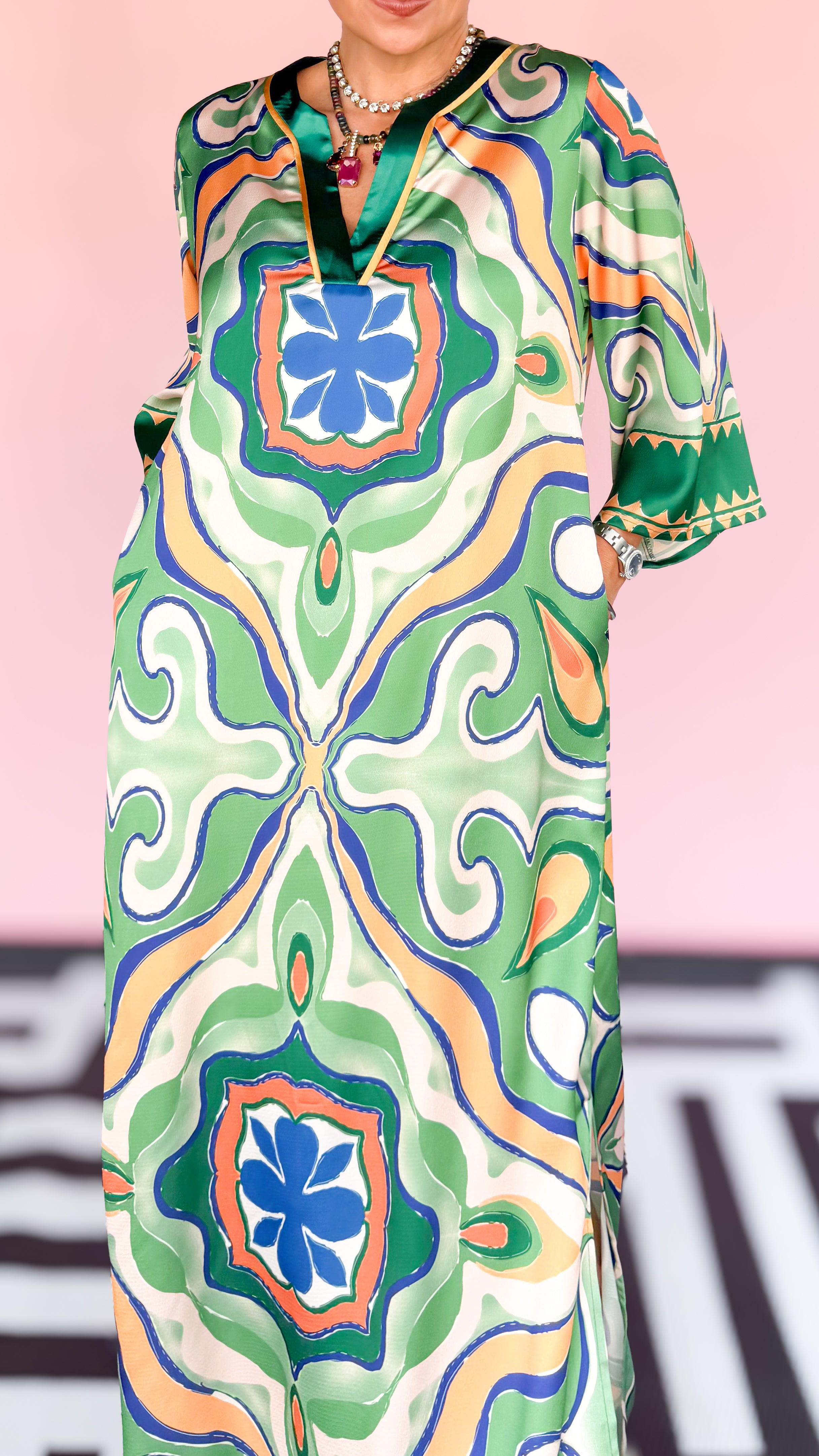 Moroccan Trimmed Maxi/Green