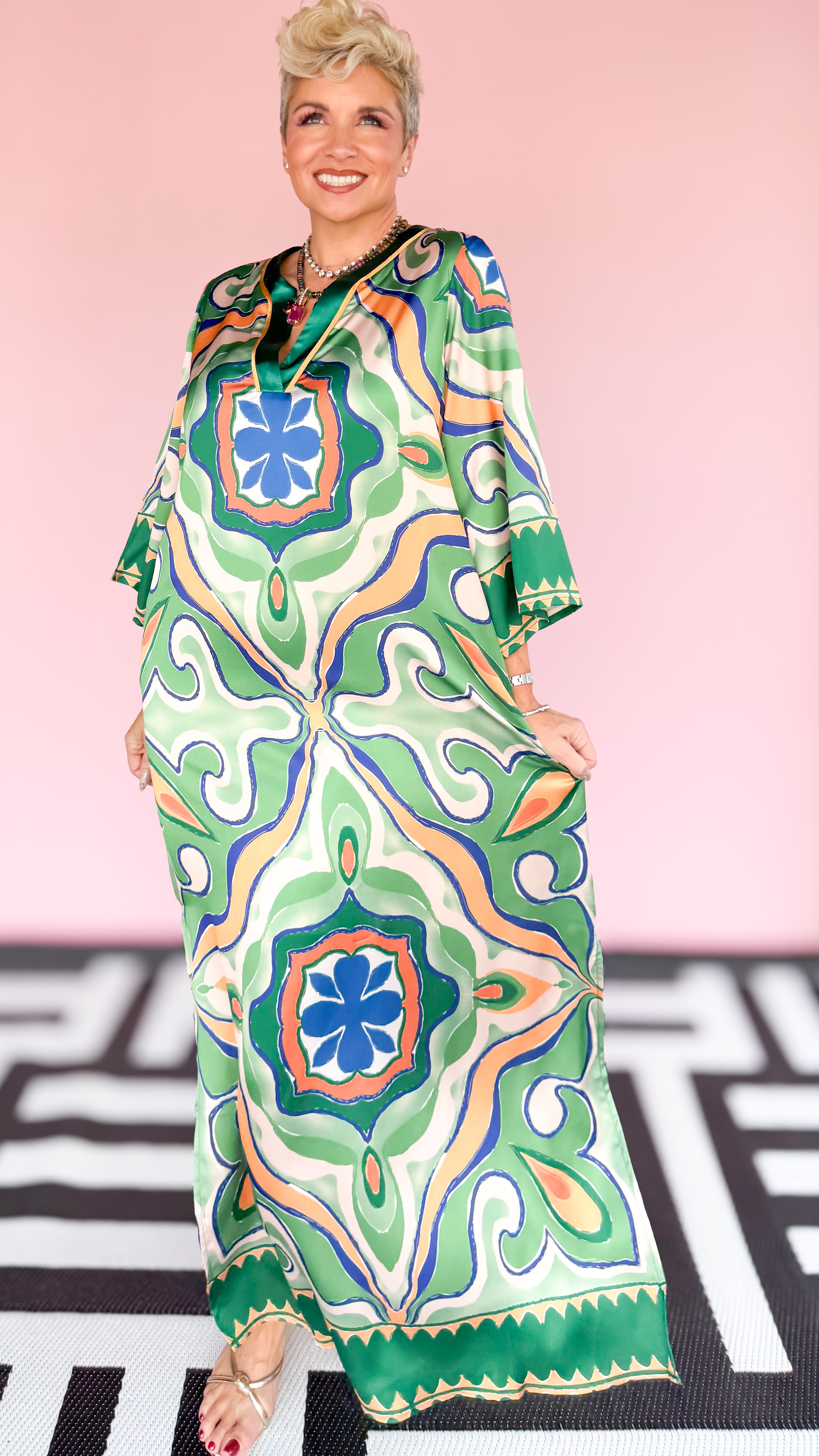 Moroccan Trimmed Maxi/Green