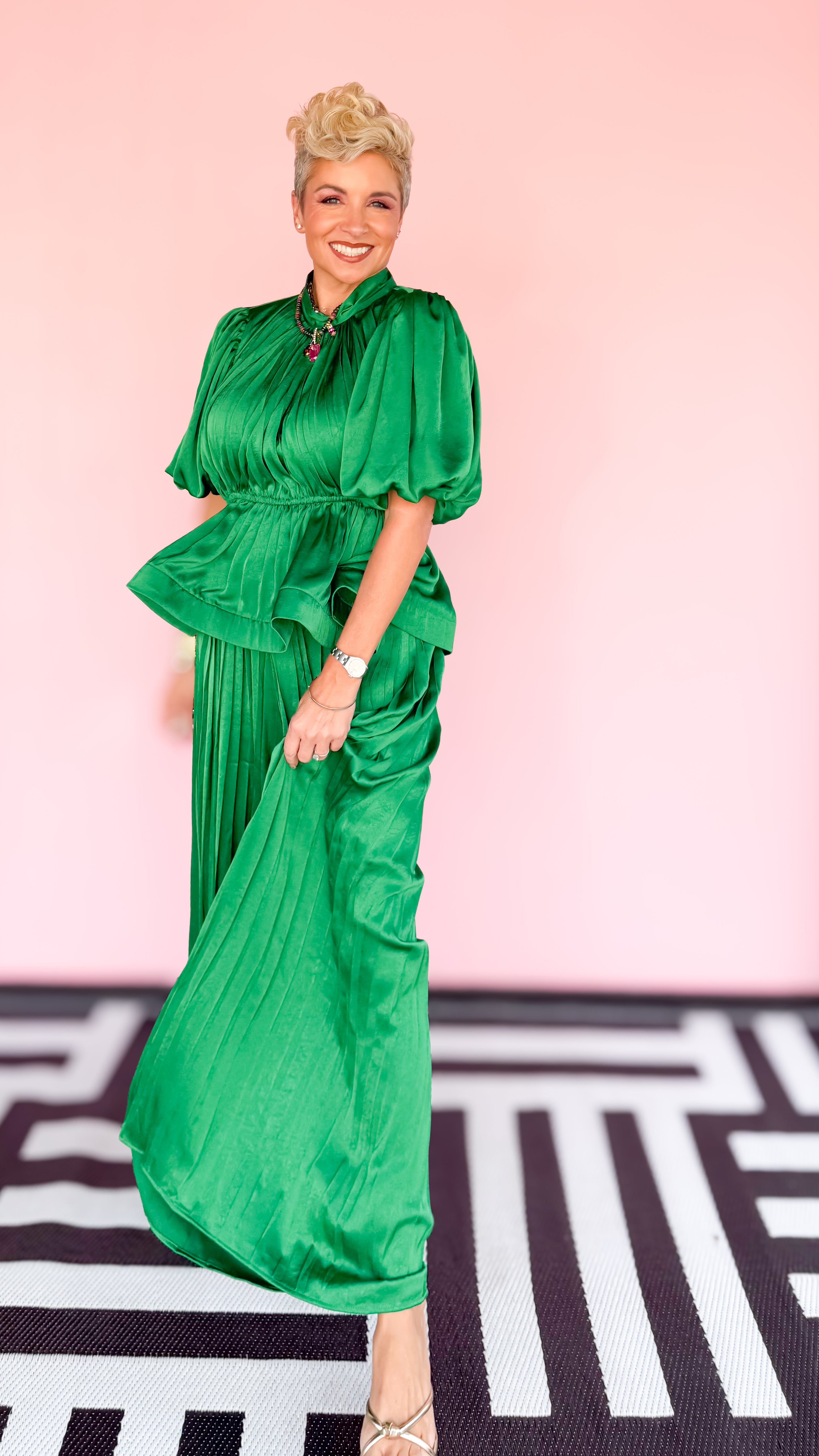 Pleated 2 Piece Pants SET/Green