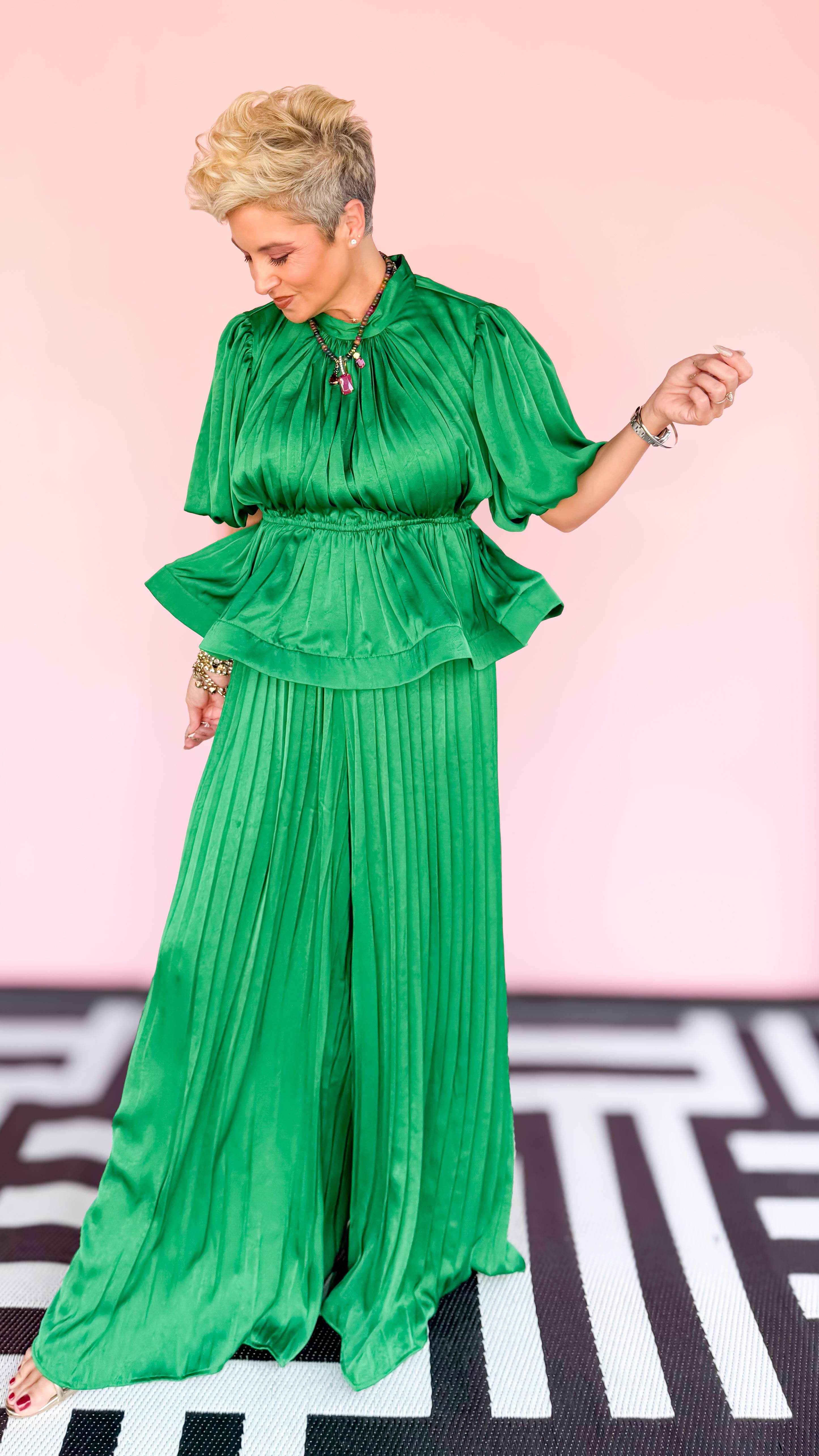 Pleated 2 Piece Pants SET/Green