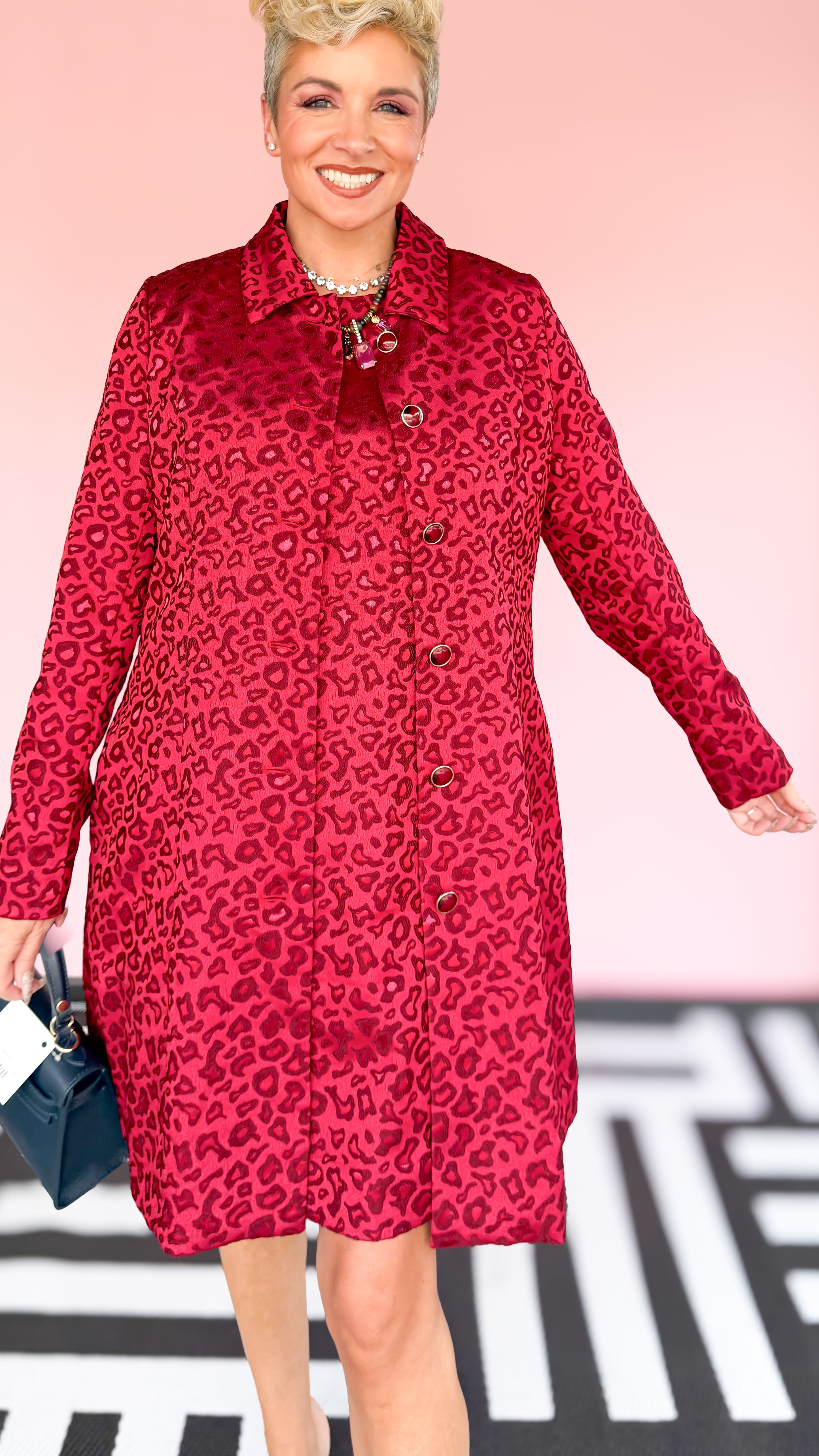 Cheetah Brocade Fitted Coat/Maroon