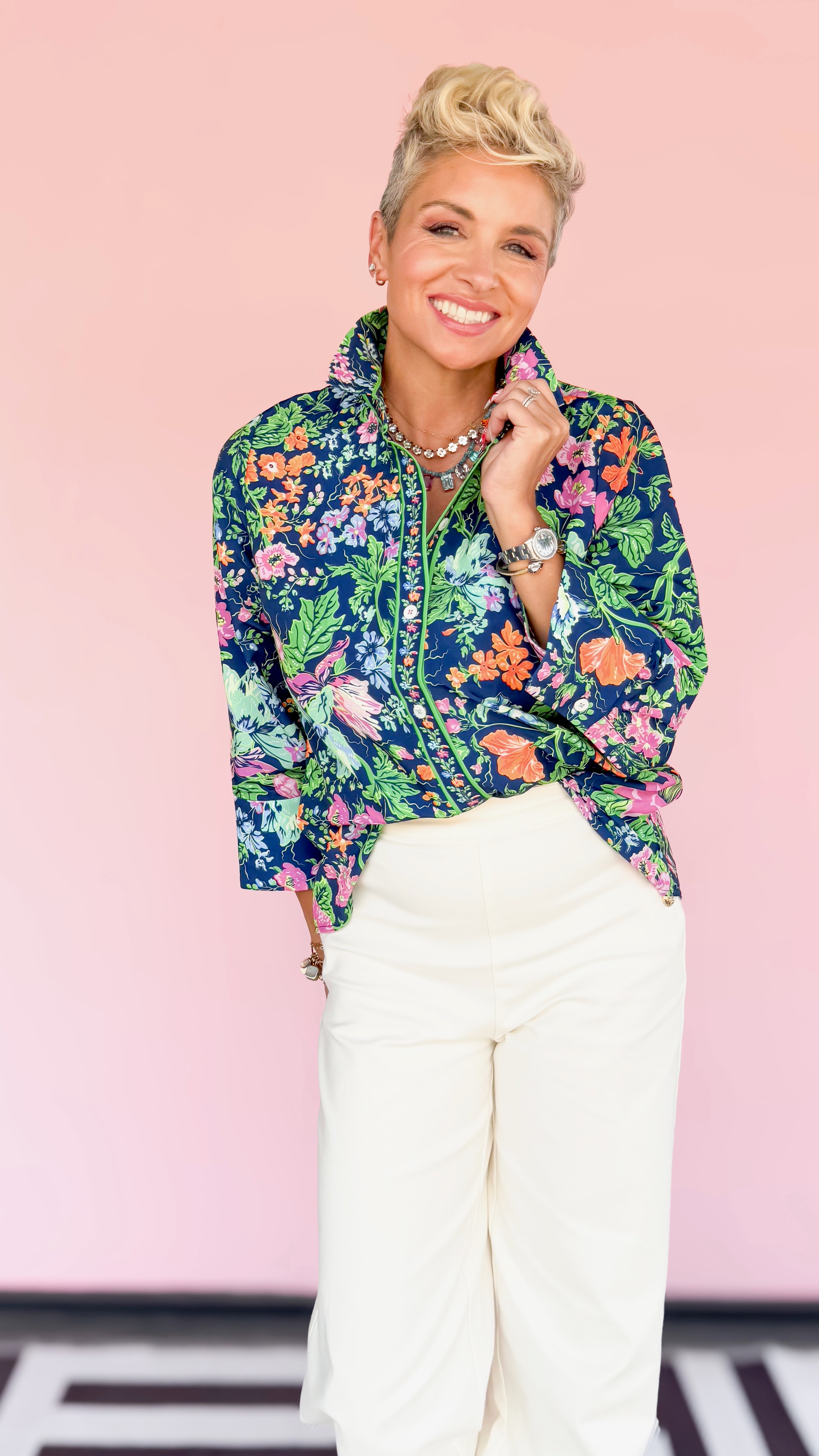 Boyfriend Shirt/Navy Garden