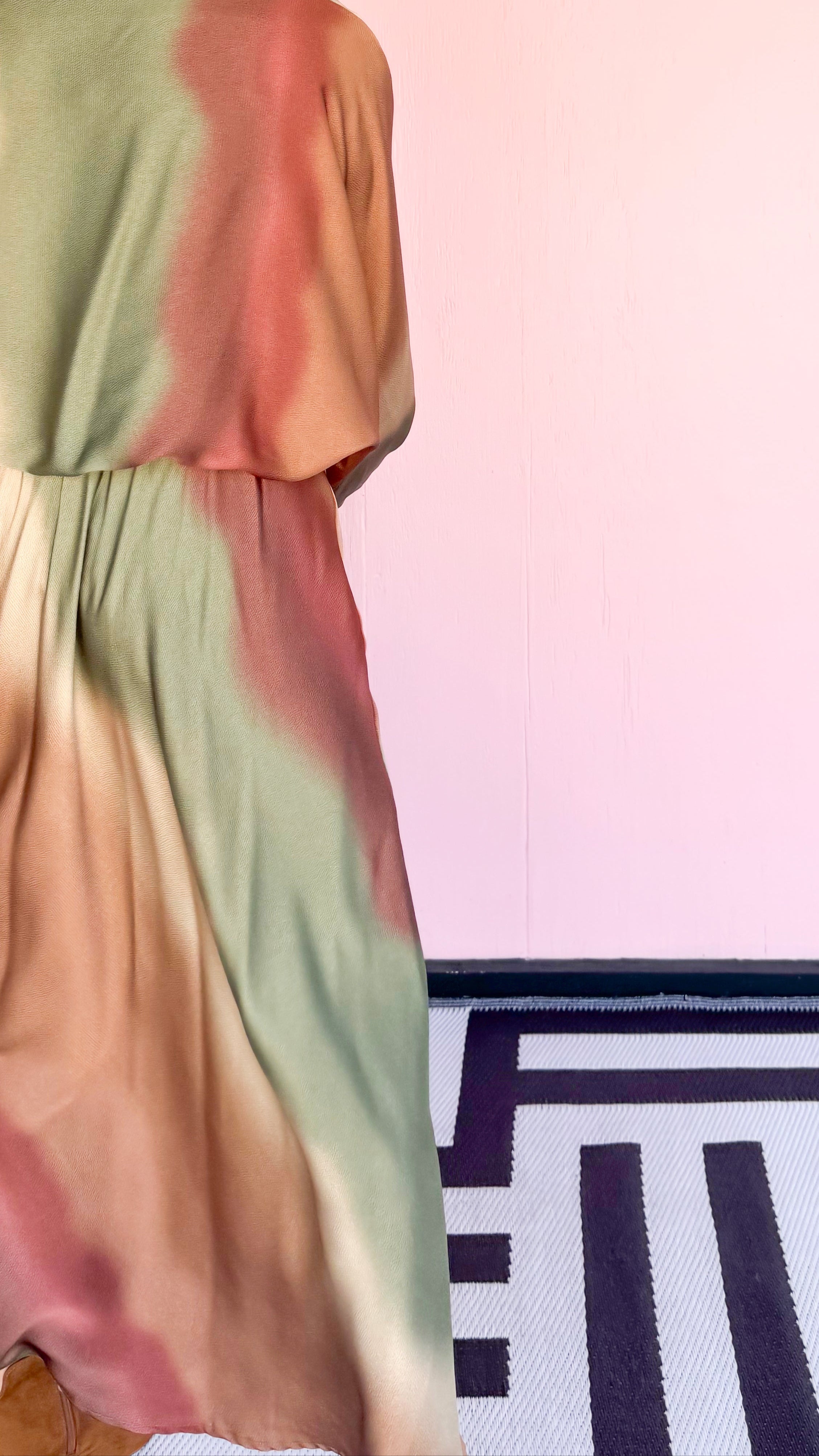 Ombré Satin Swing Skirt/Olive