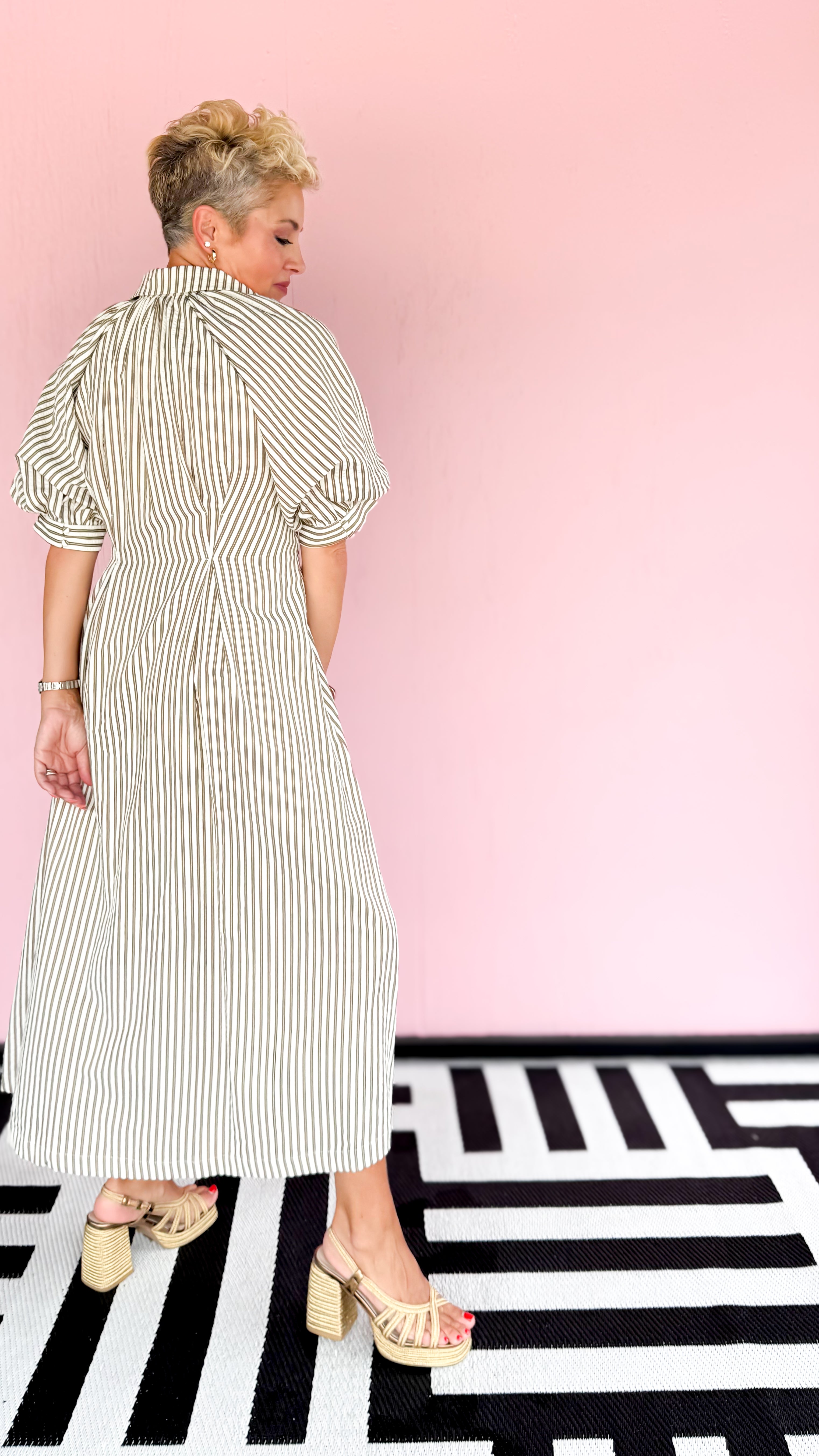 Judith Striped Midi Dress/Cream