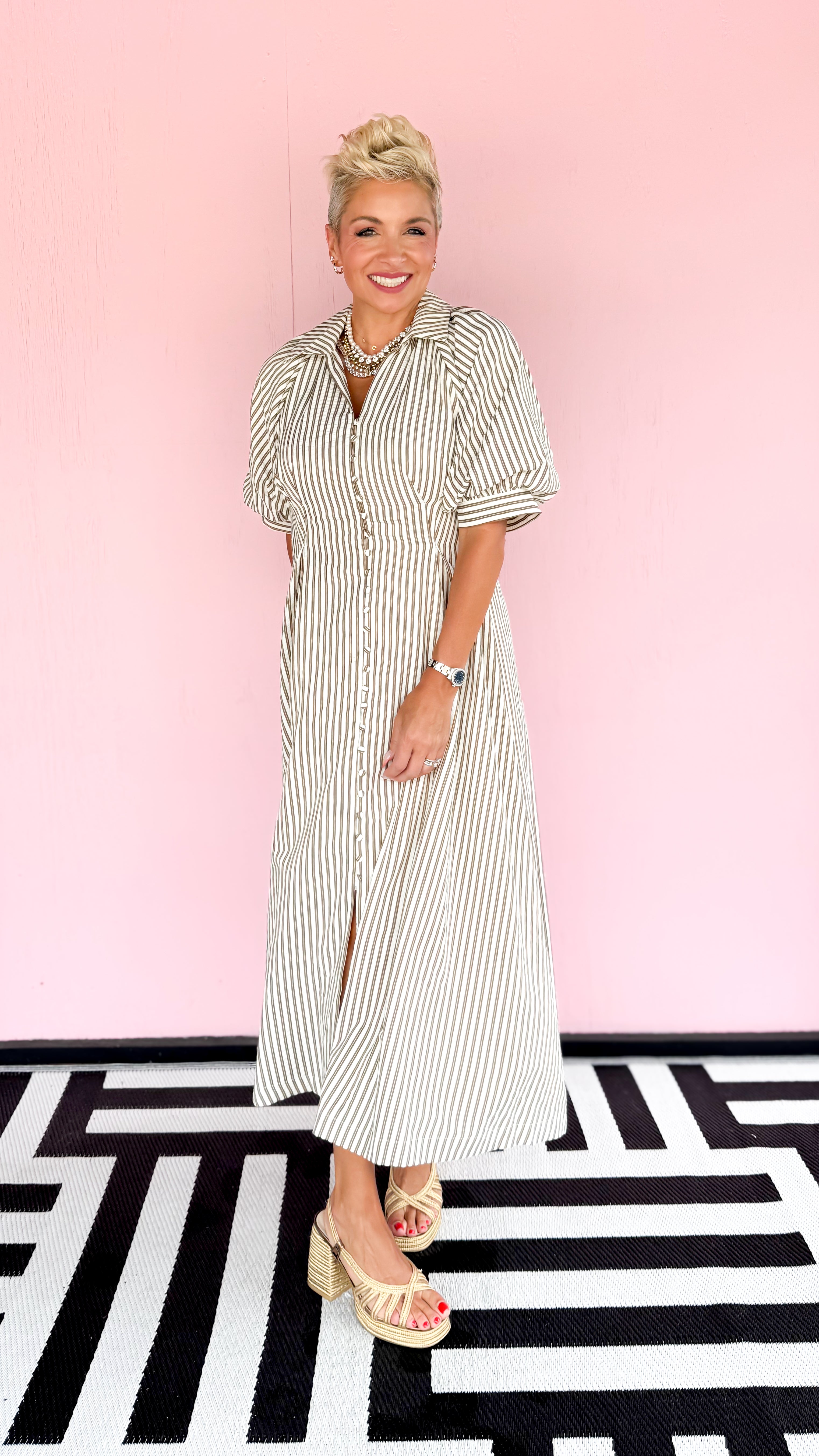 Judith Striped Midi Dress/Cream