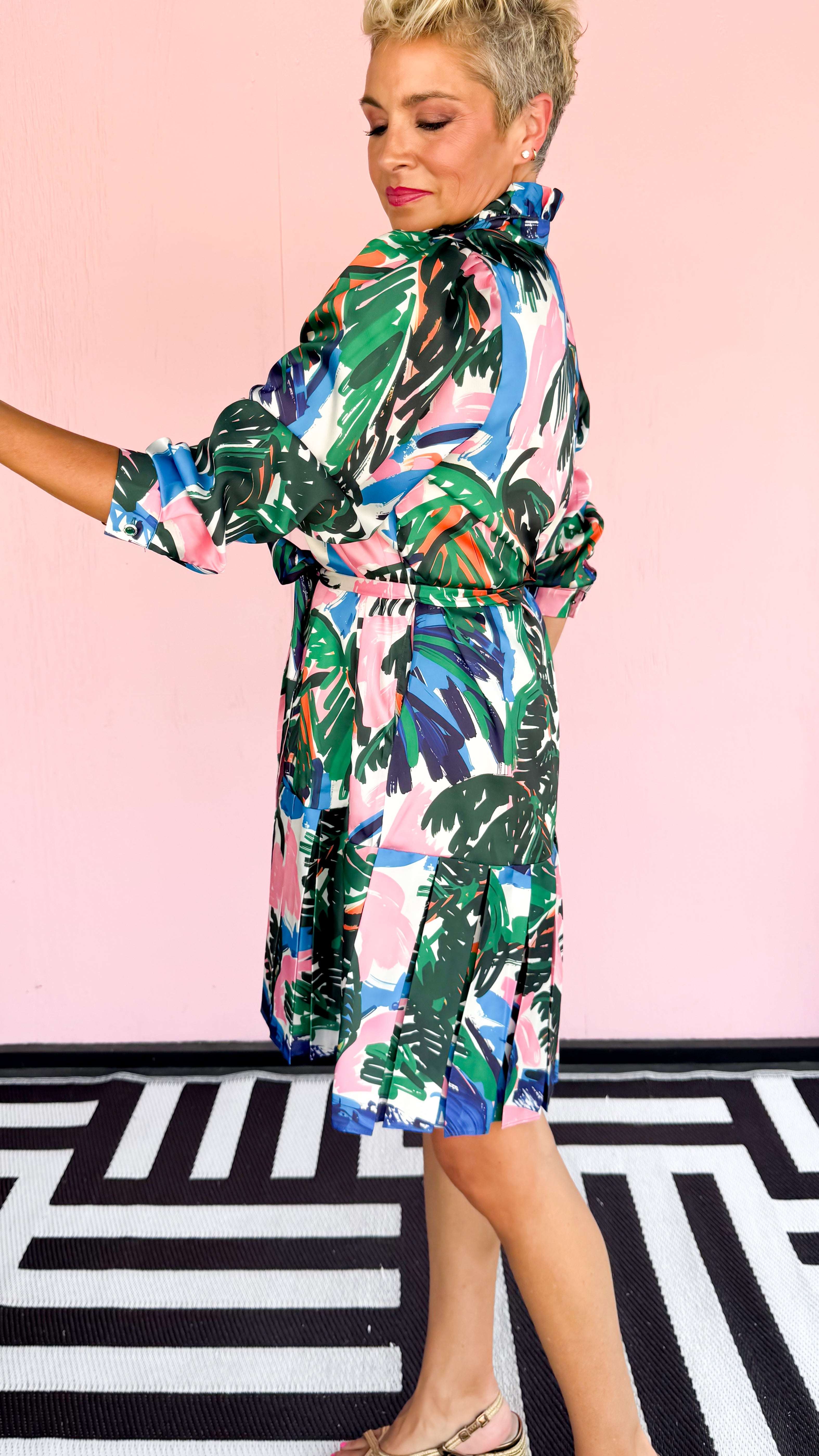 Printed Palms Dress/Blue
