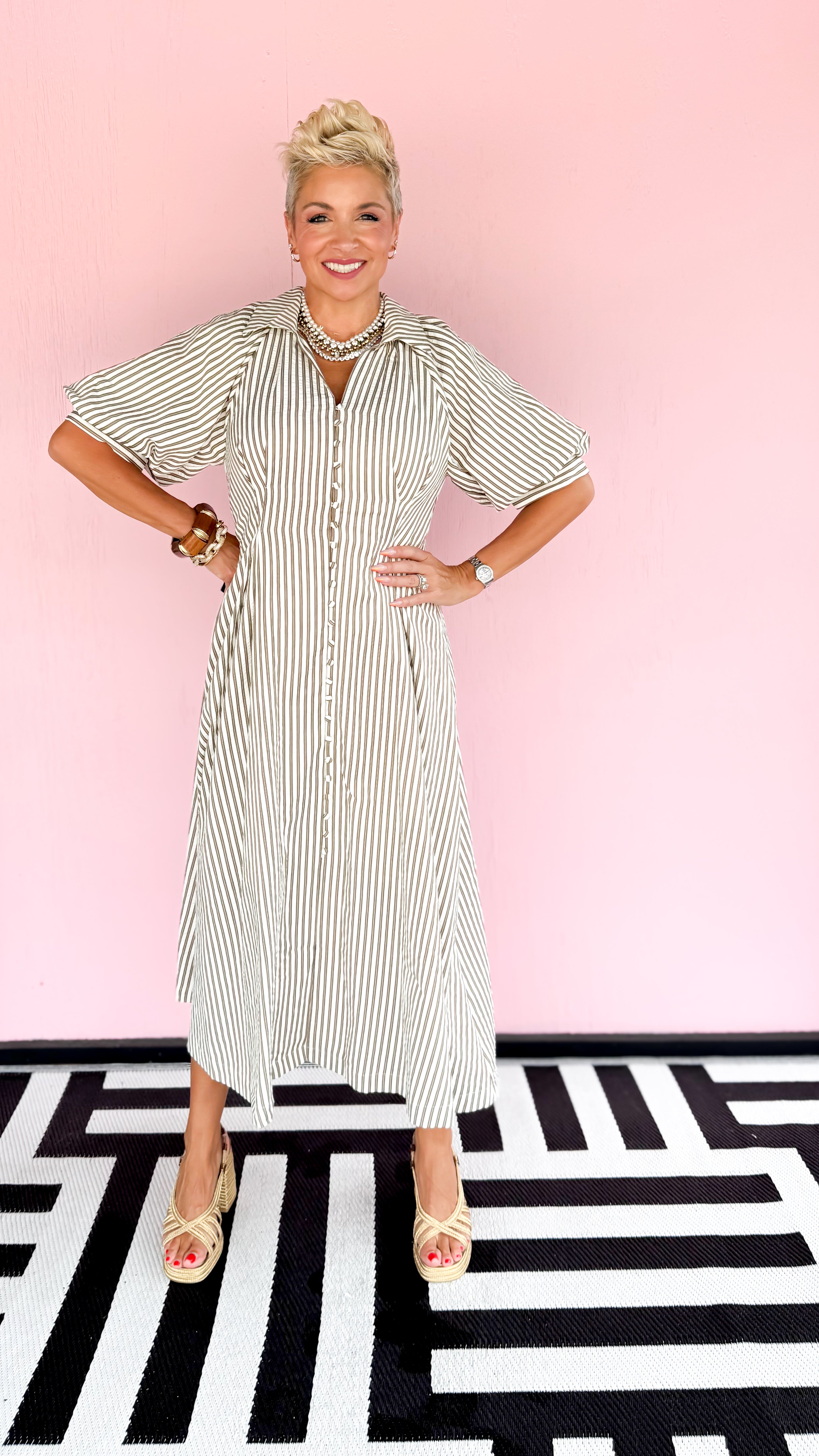 Judith Striped Midi Dress/Cream