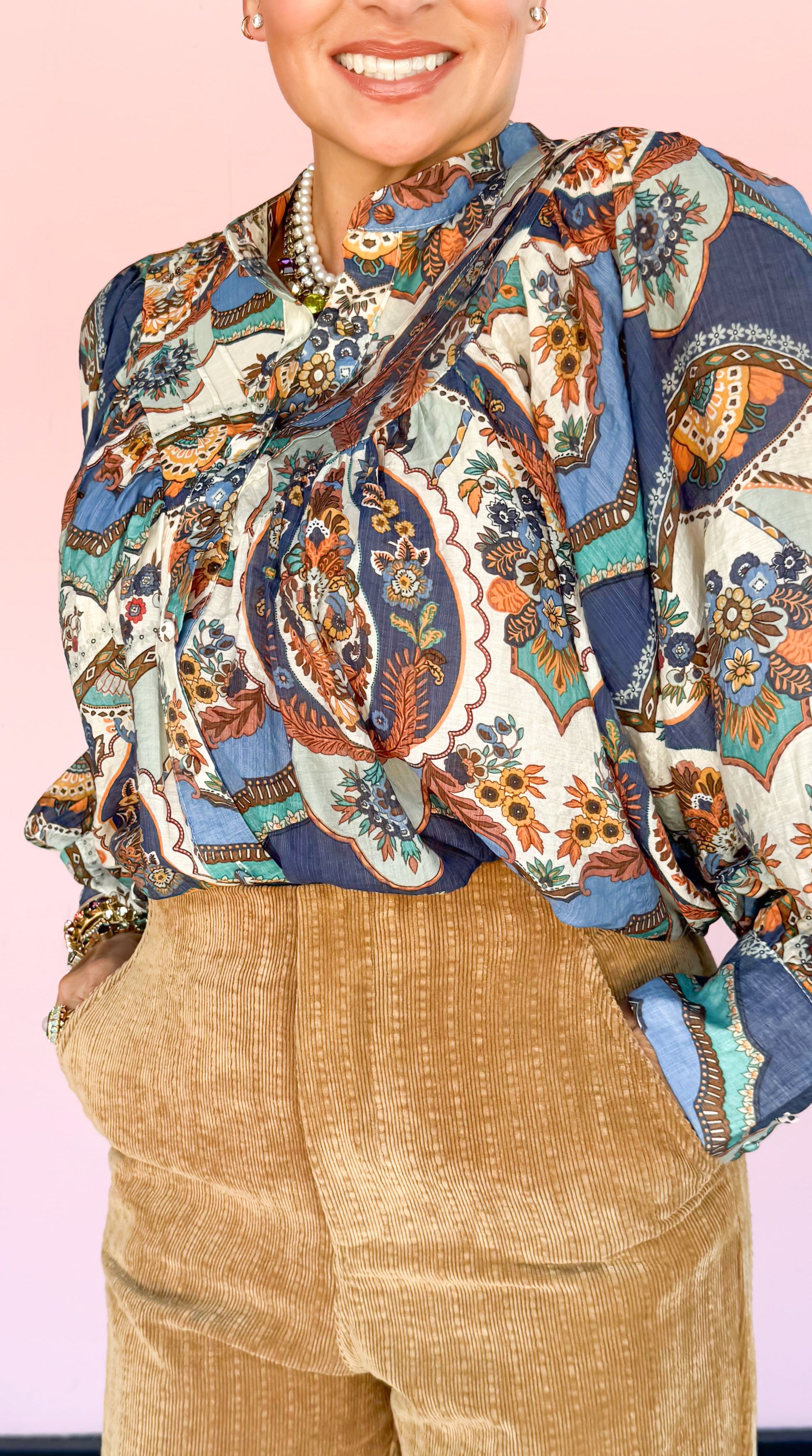 Missy Floral Blouse/Navy