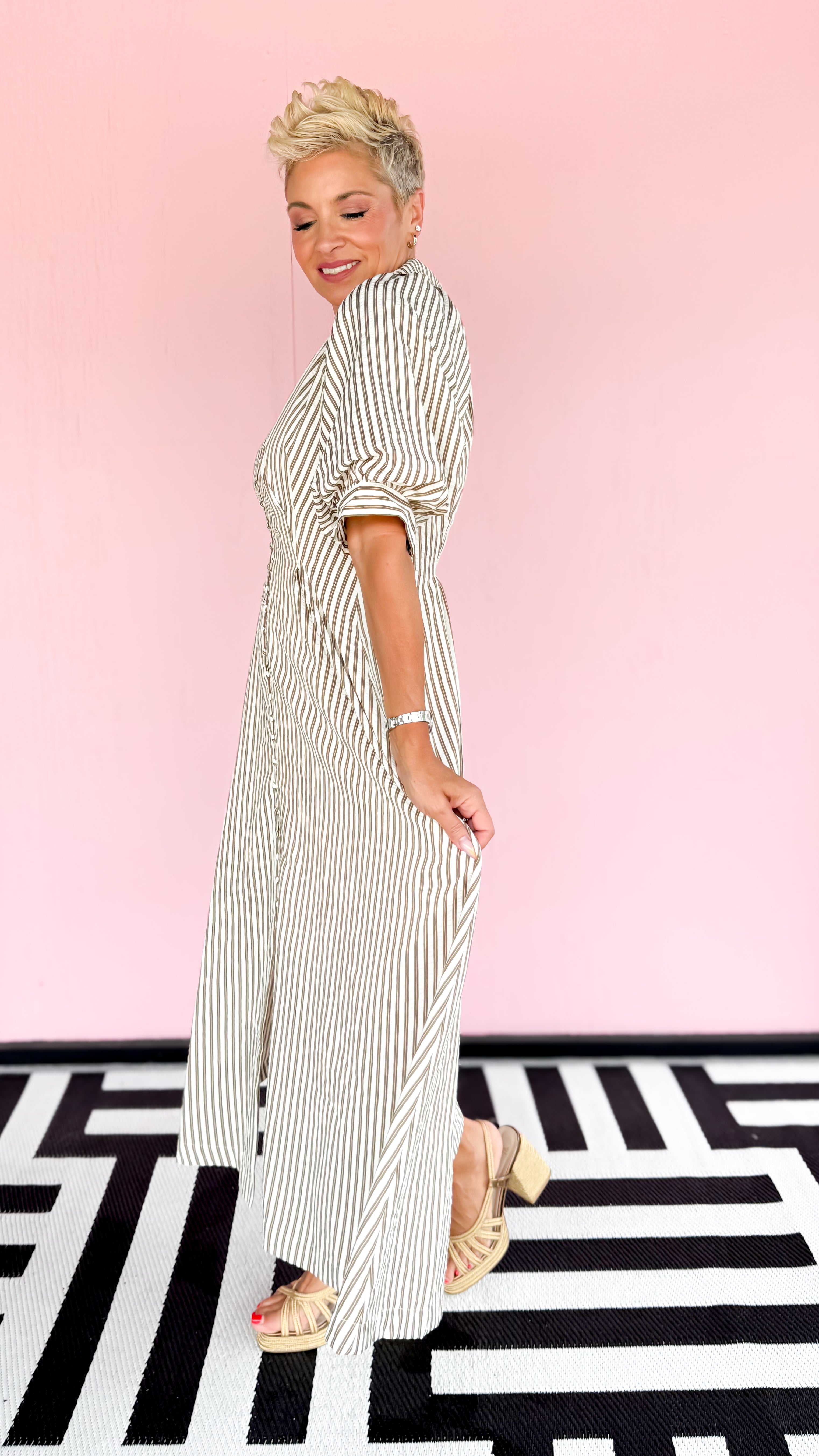 Judith Striped Midi Dress/Cream