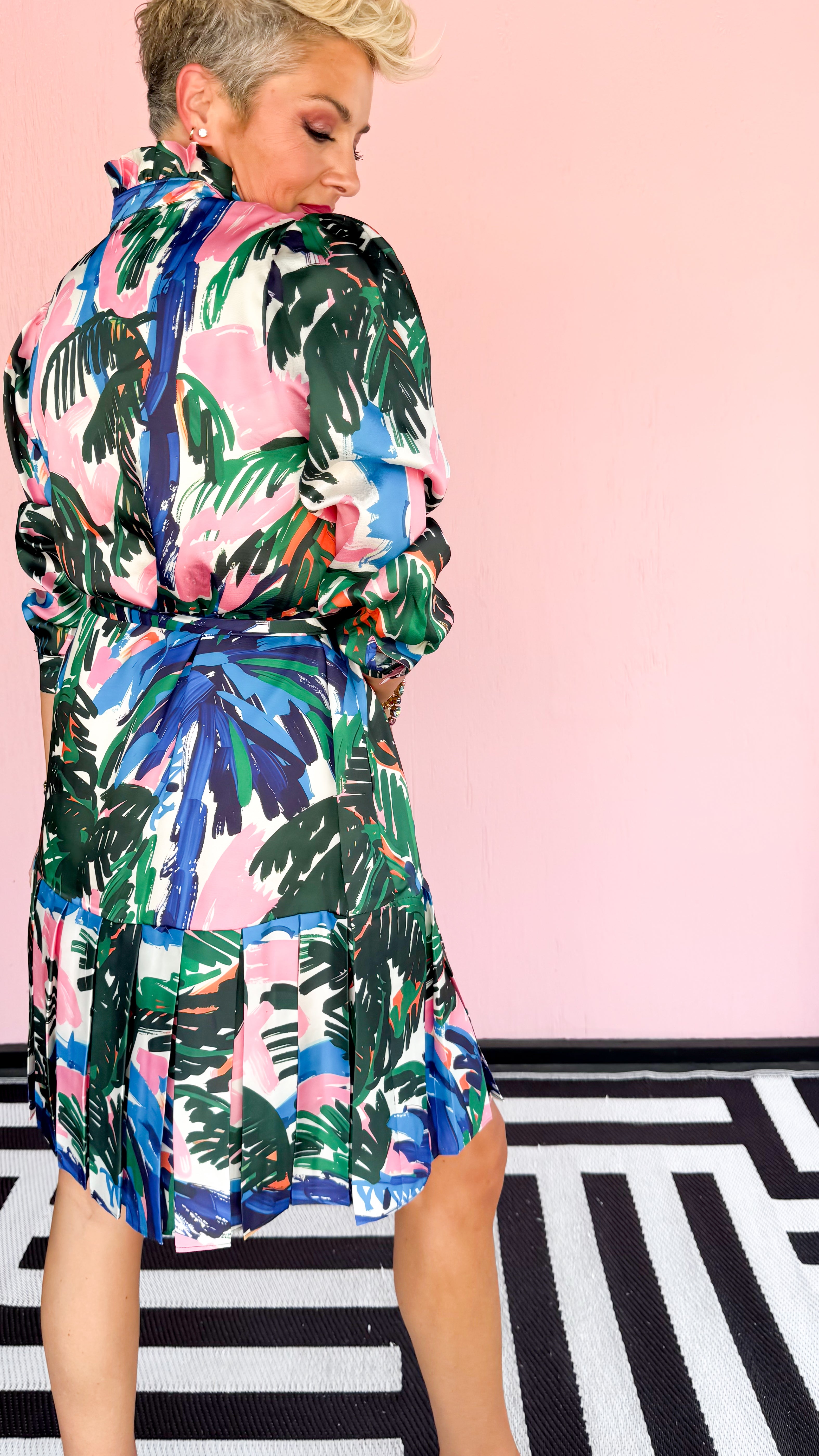 Printed Palms Dress/Blue