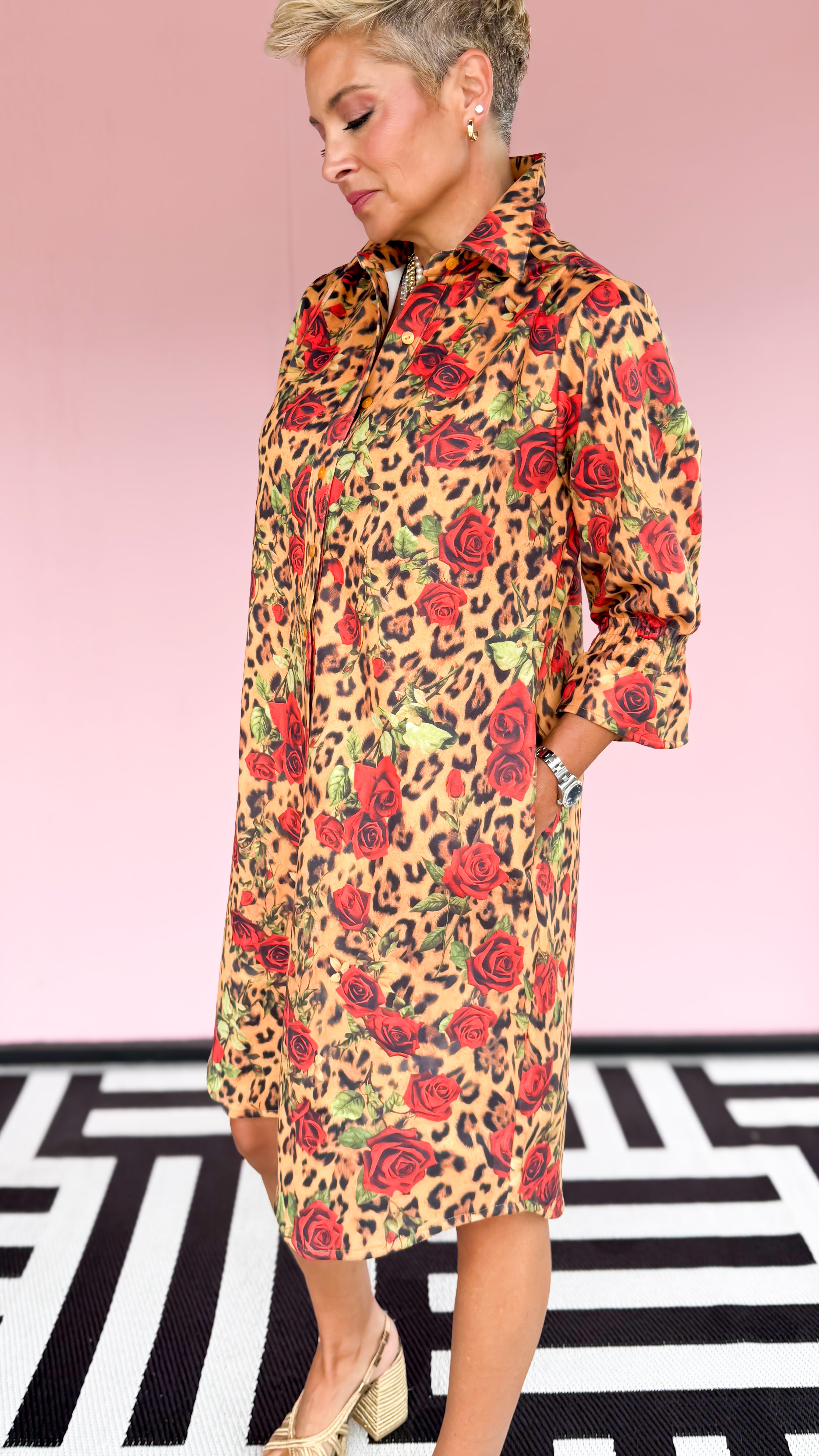 Liz Rose Leopard 3/4 Sleeve Short Dress
