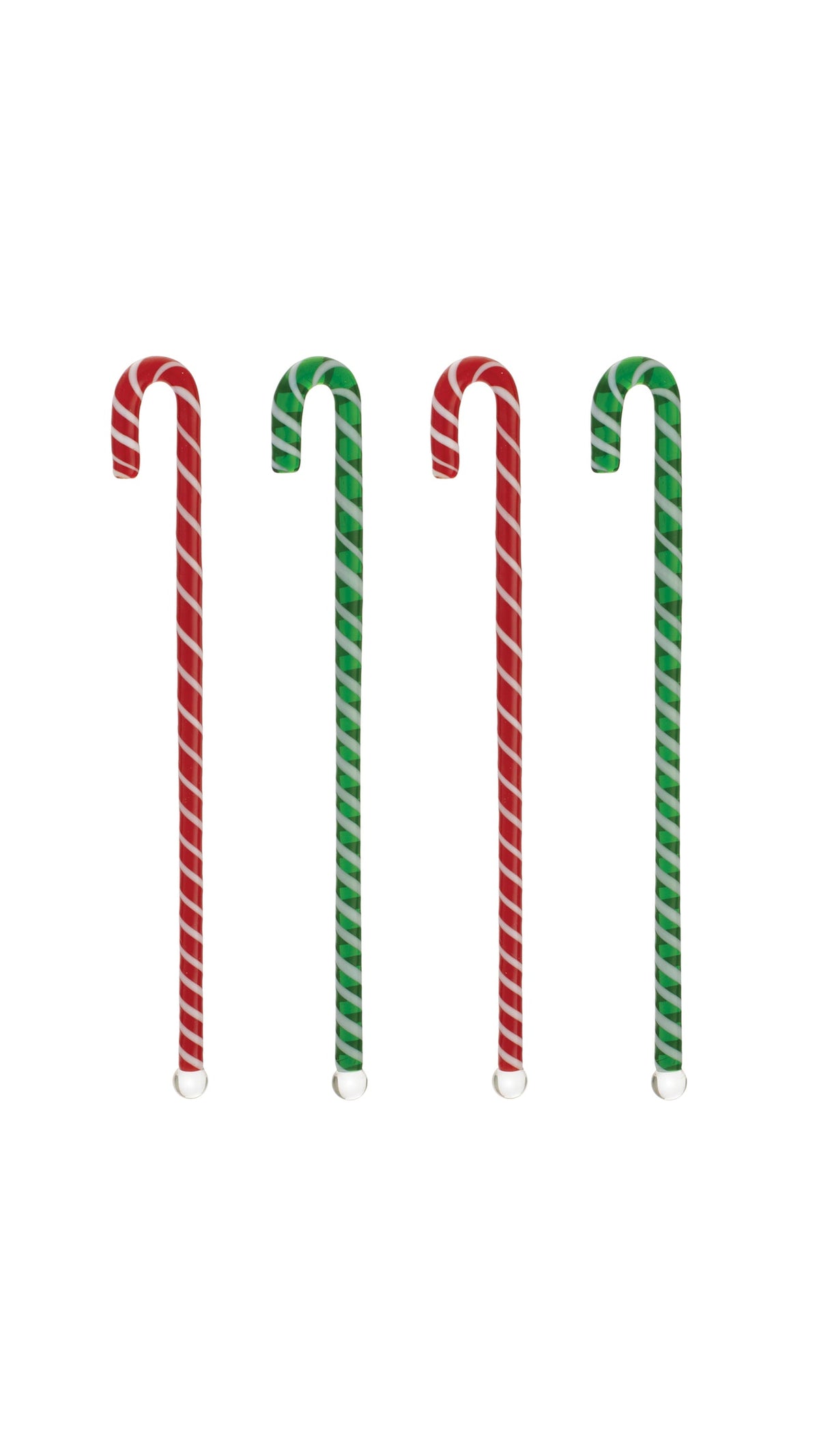 Candy cane striped glass stir sticks, front view