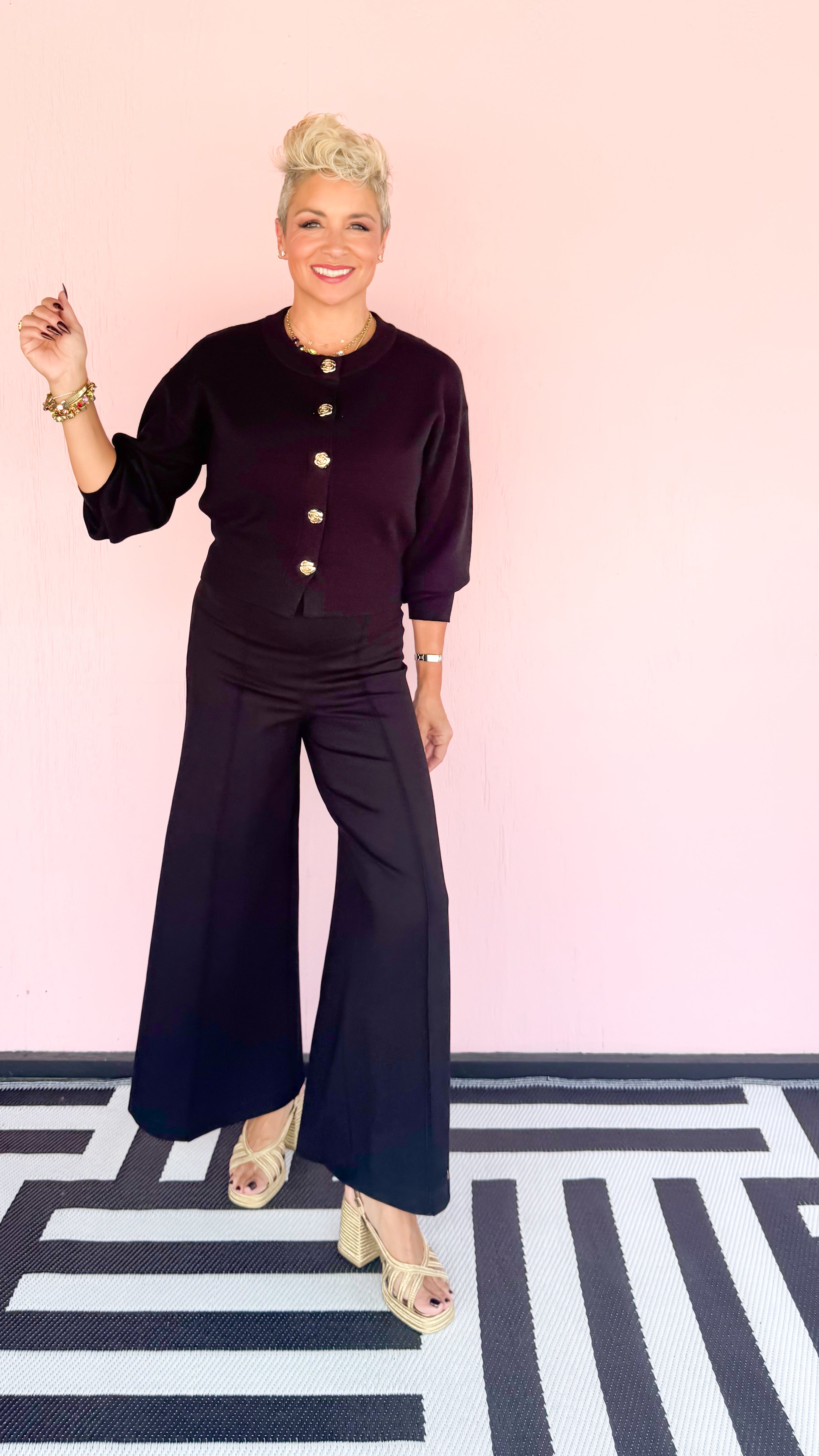 Rose Gold Button Cardigan/Black