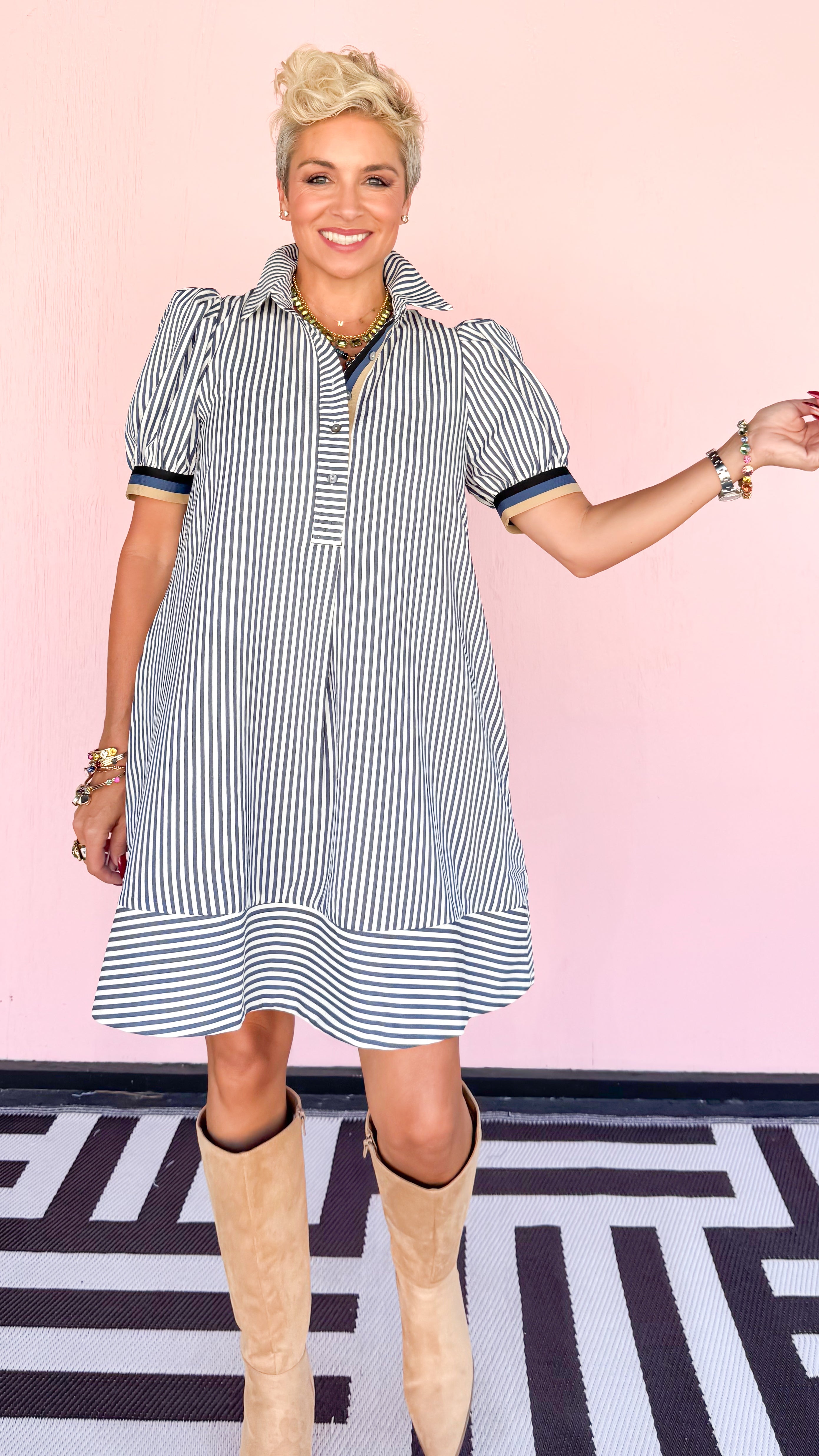 Seersucker Short Dress/Navy