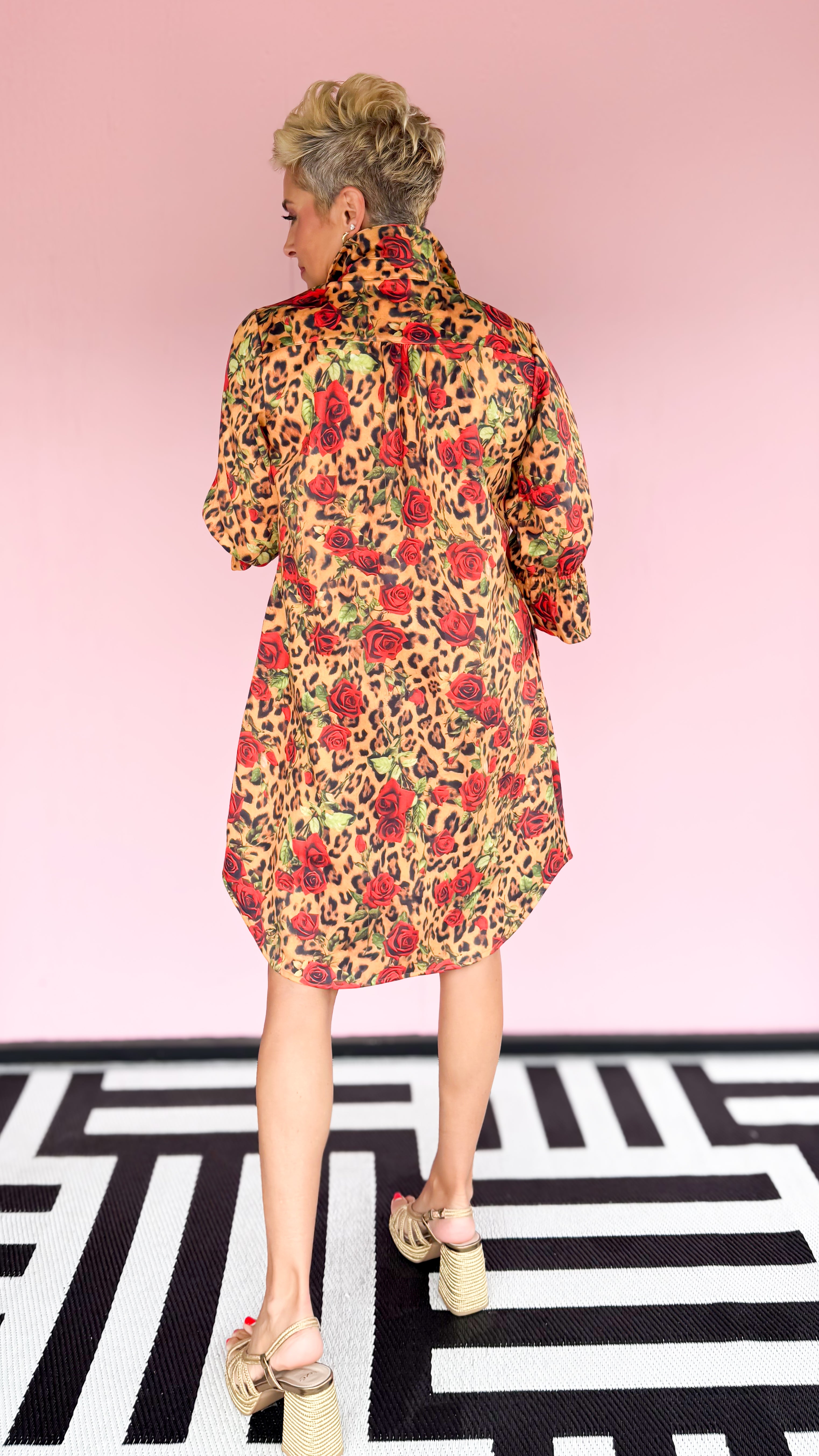Liz Rose Leopard 3/4 Sleeve Short Dress