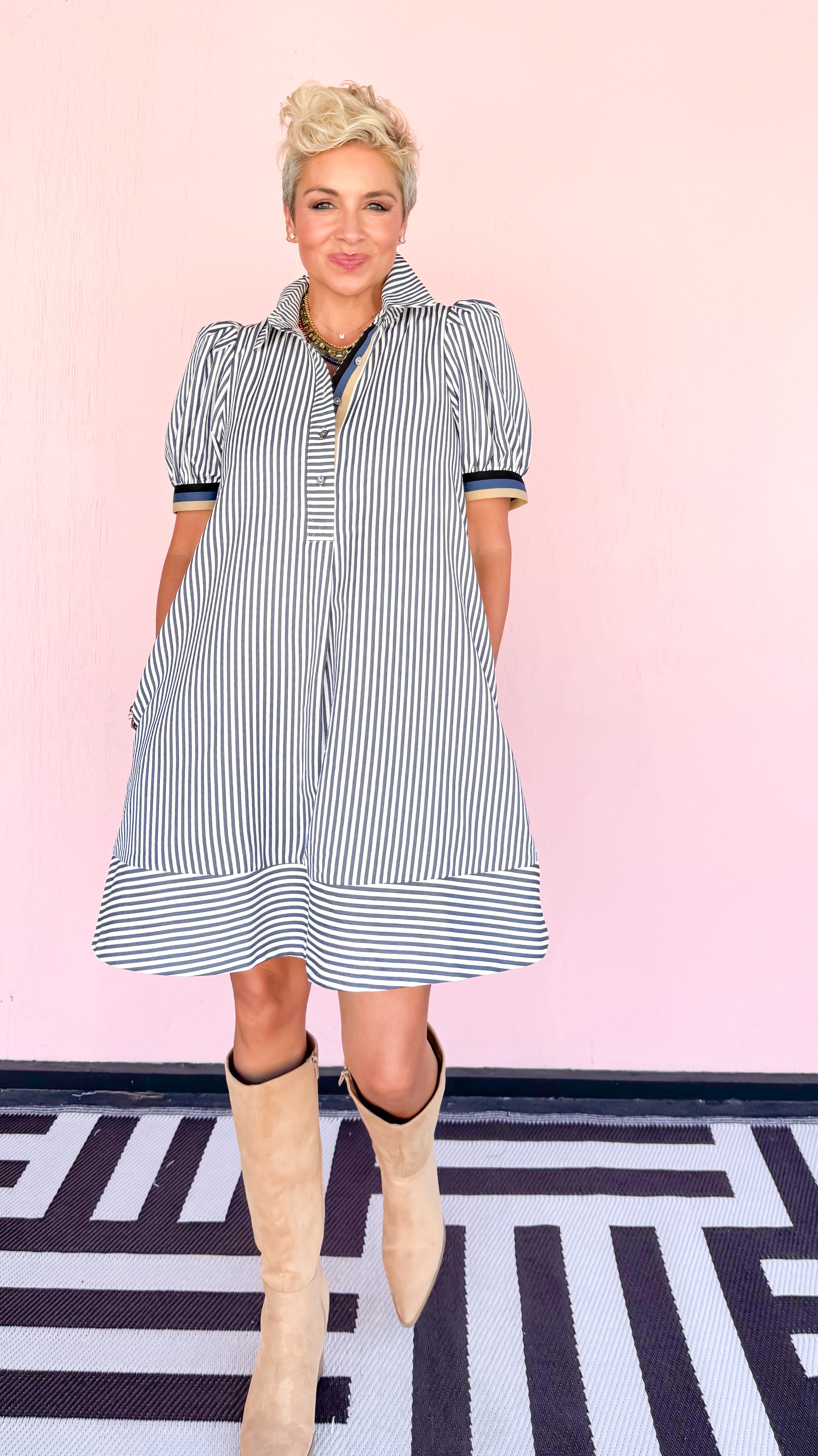 Seersucker Short Dress/Navy