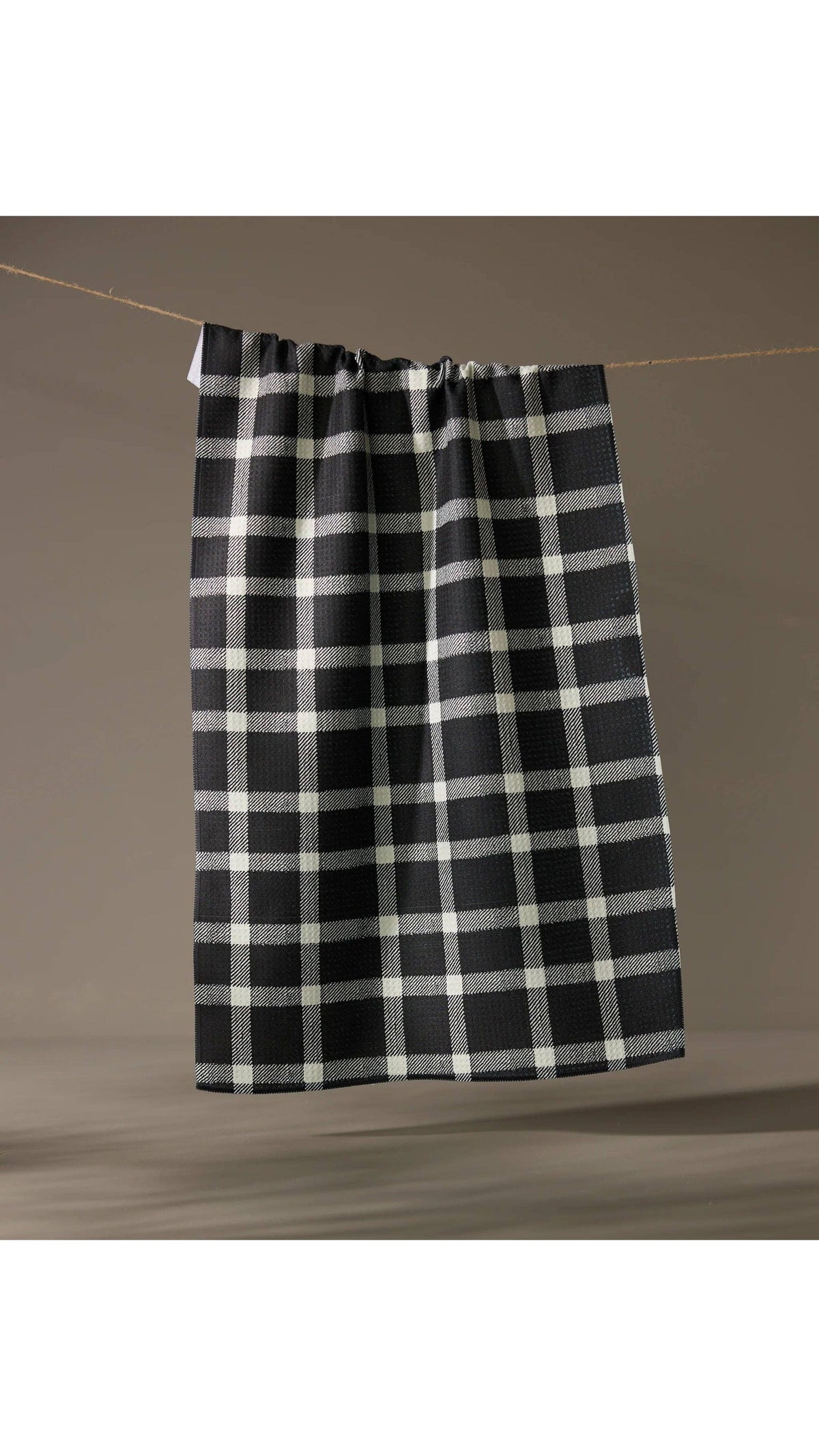 Geometry Wicklow Black Tea Towel 18x30 kitchen towel, full view on white