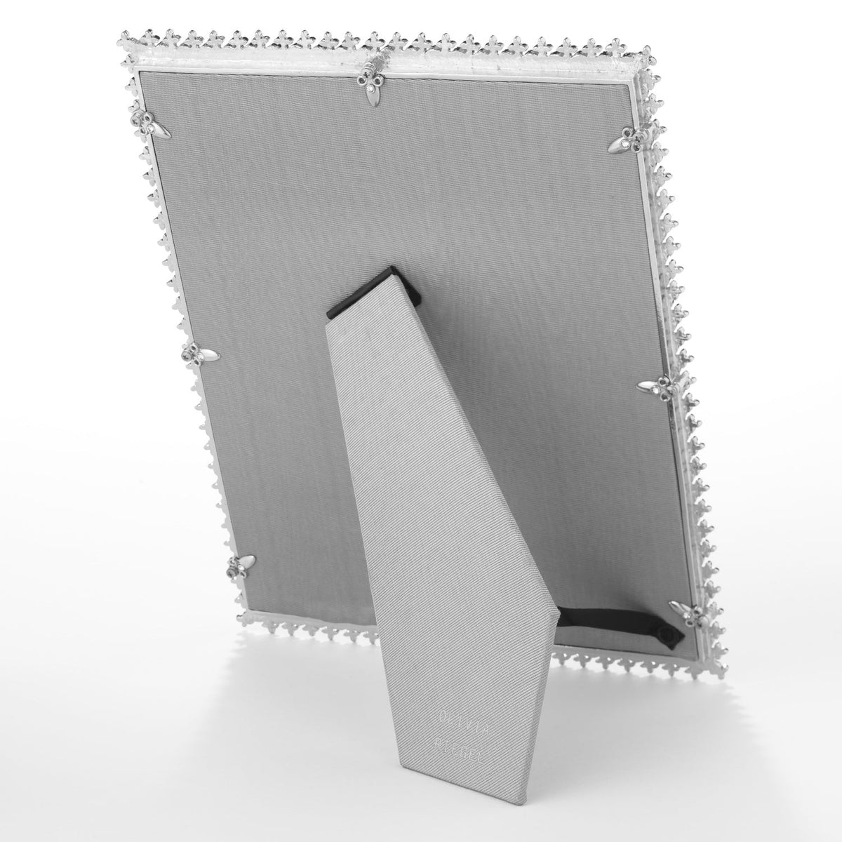 Olivia Riegel Crystal & Pearl 4x6 Picture Frame in Silver crystal and faux pearl pewter, back with easel view